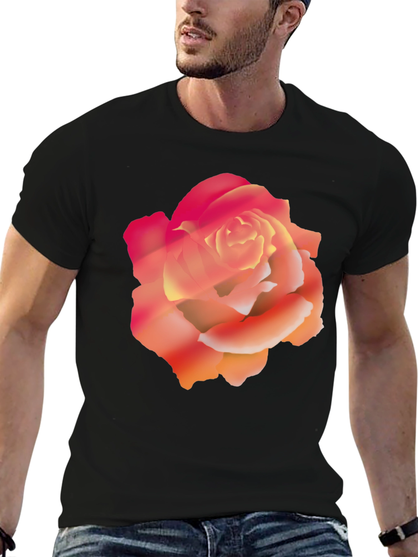 Black Bold Rose Graphic Black T-Shirt view 6