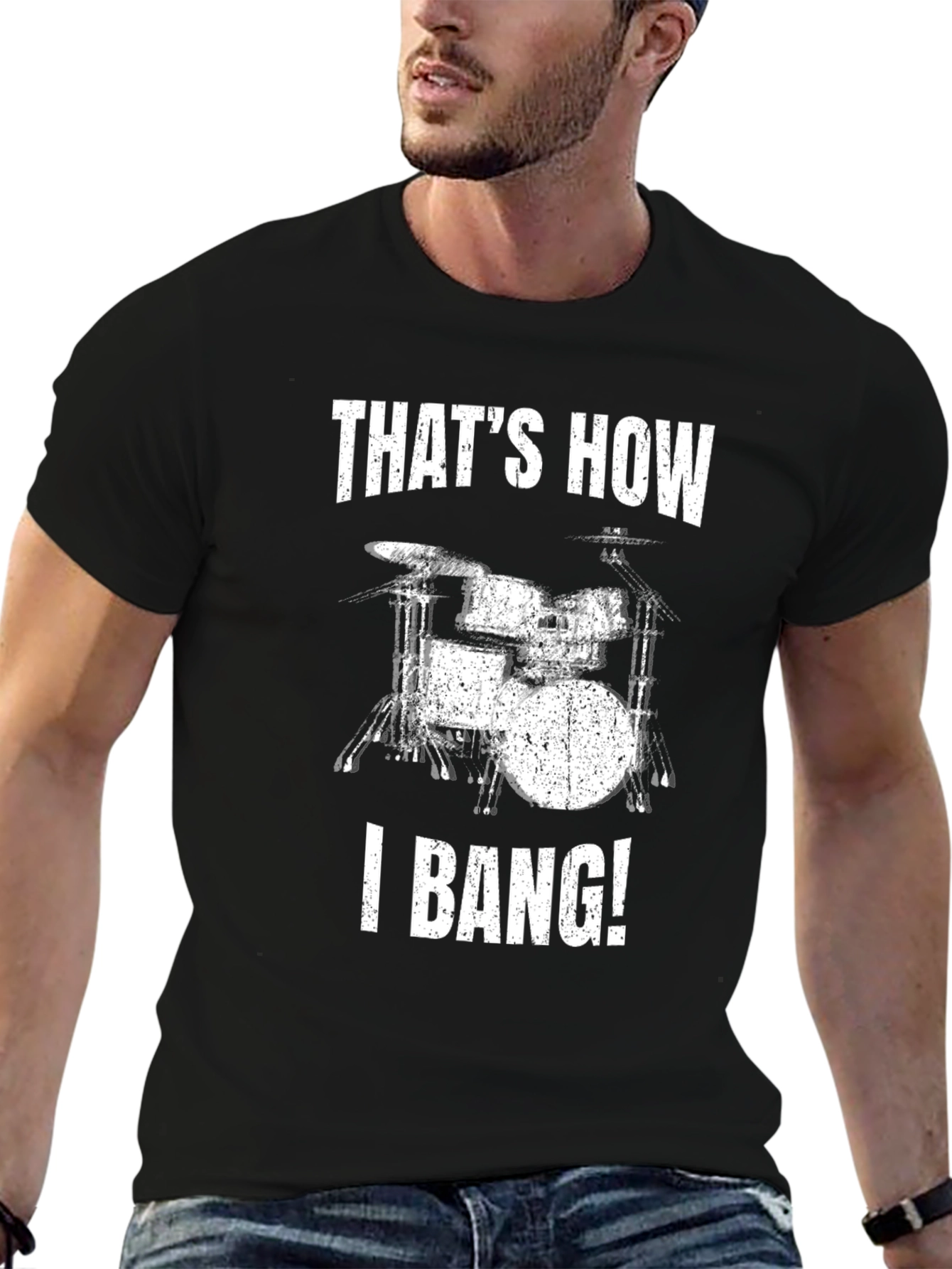 Black That's How I Bang! Drum Set T-Shirt view 6