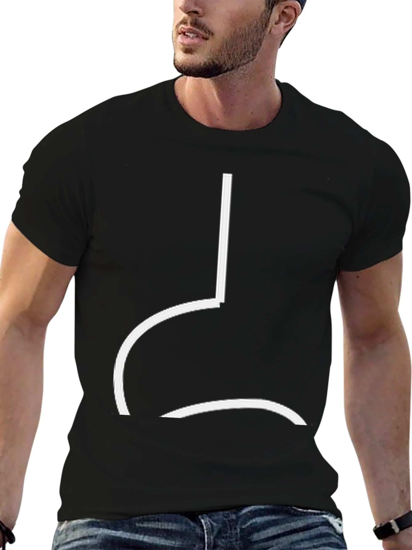 Black Minimalist Sad Face T-Shirt - Black Cotton Tee view 6