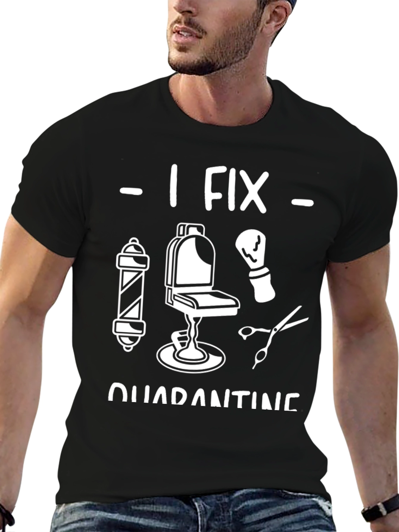 Black I Fix Quarantine Barber T-Shirt view 6