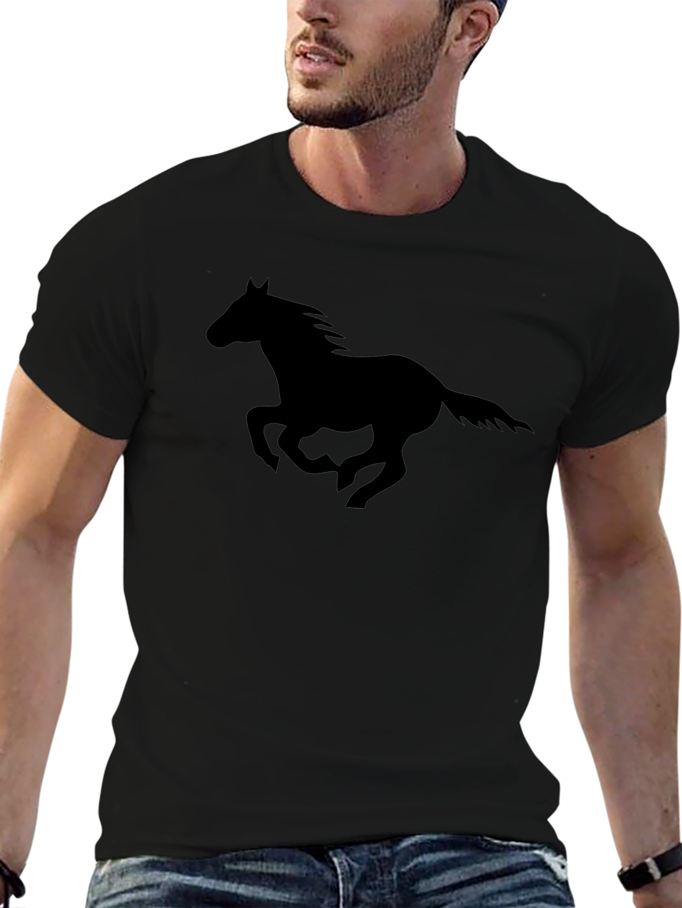 Black Horse Silhouette Graphic Tee - Black Cotton T-Shirt view 6