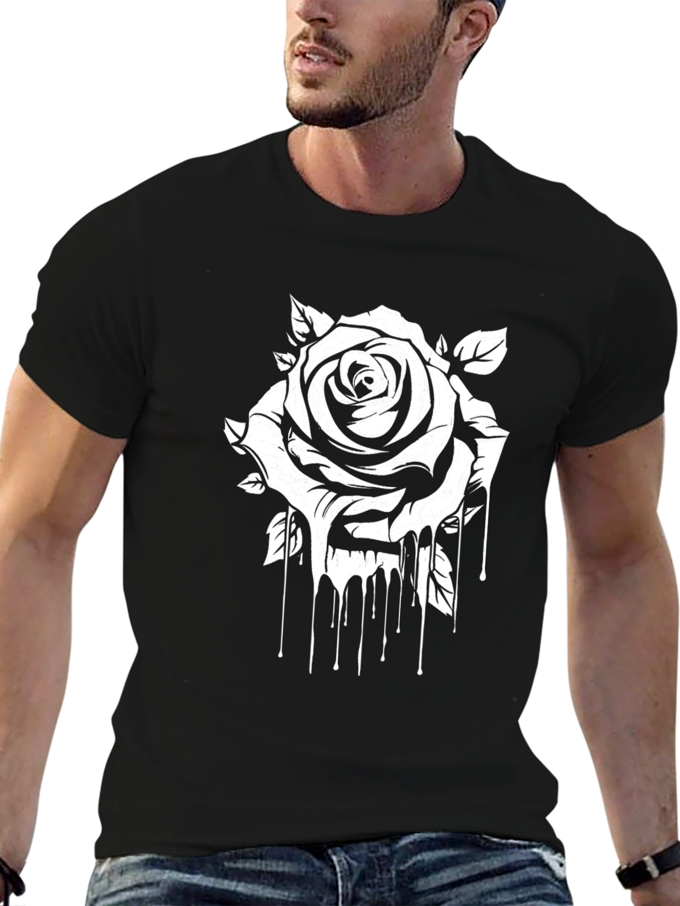 Black Black Tee with Dripping Rose Graphic view 6