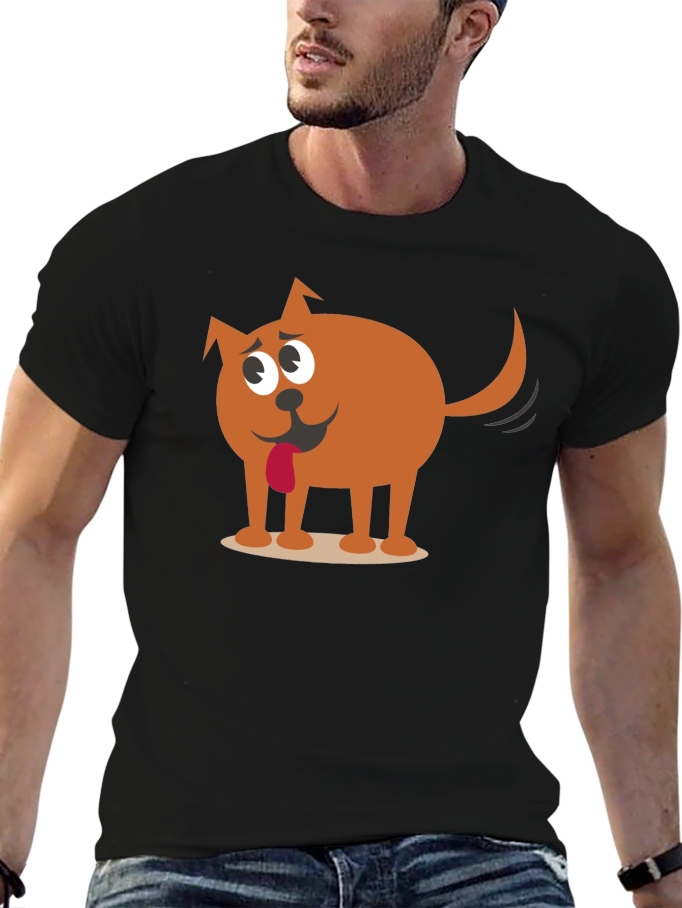 Black Funny Cartoon Dog Graphic Black T-Shirt view 6