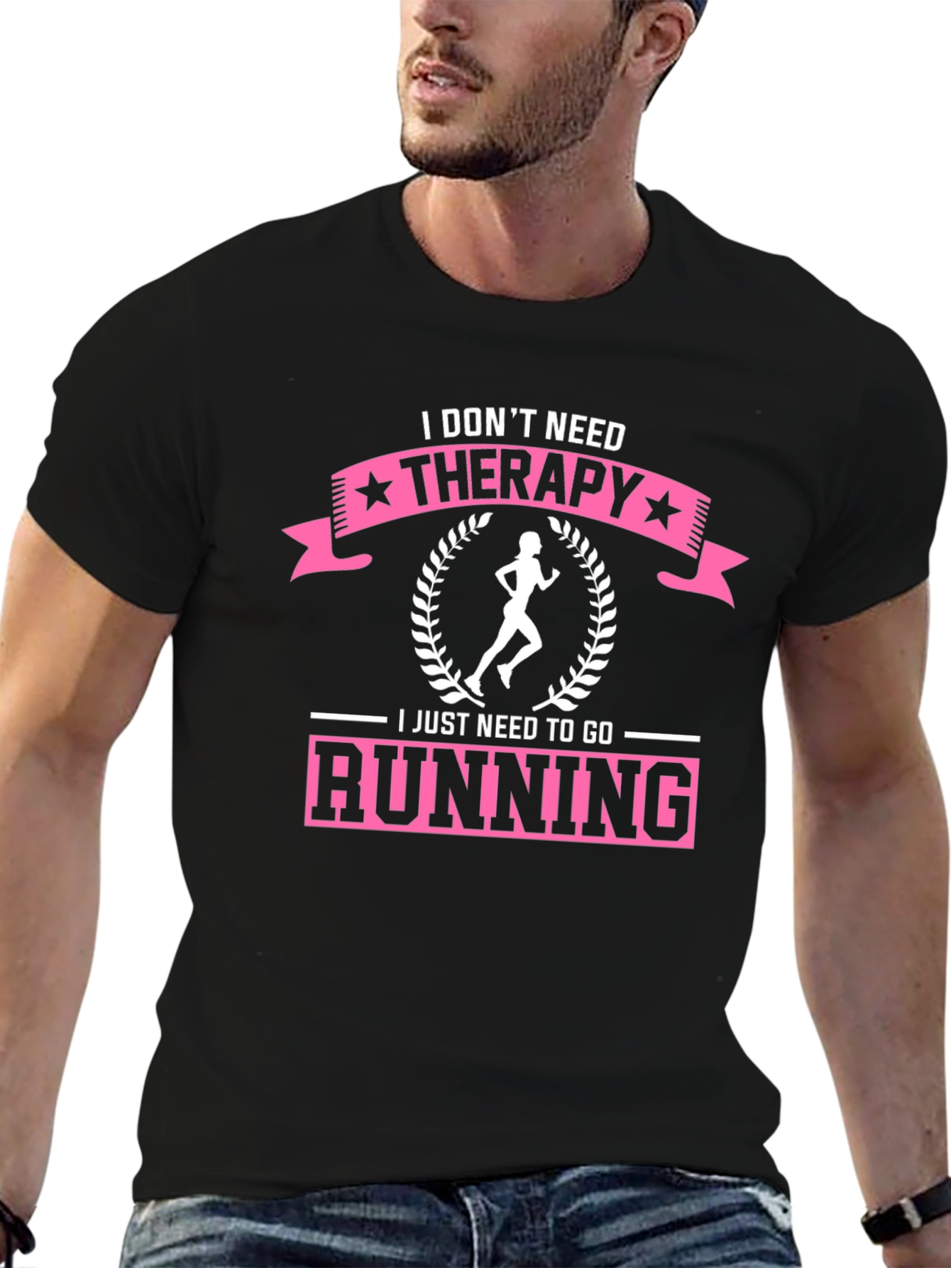 Black Running Therapy T-Shirt - Funny Runner's Tee view 6