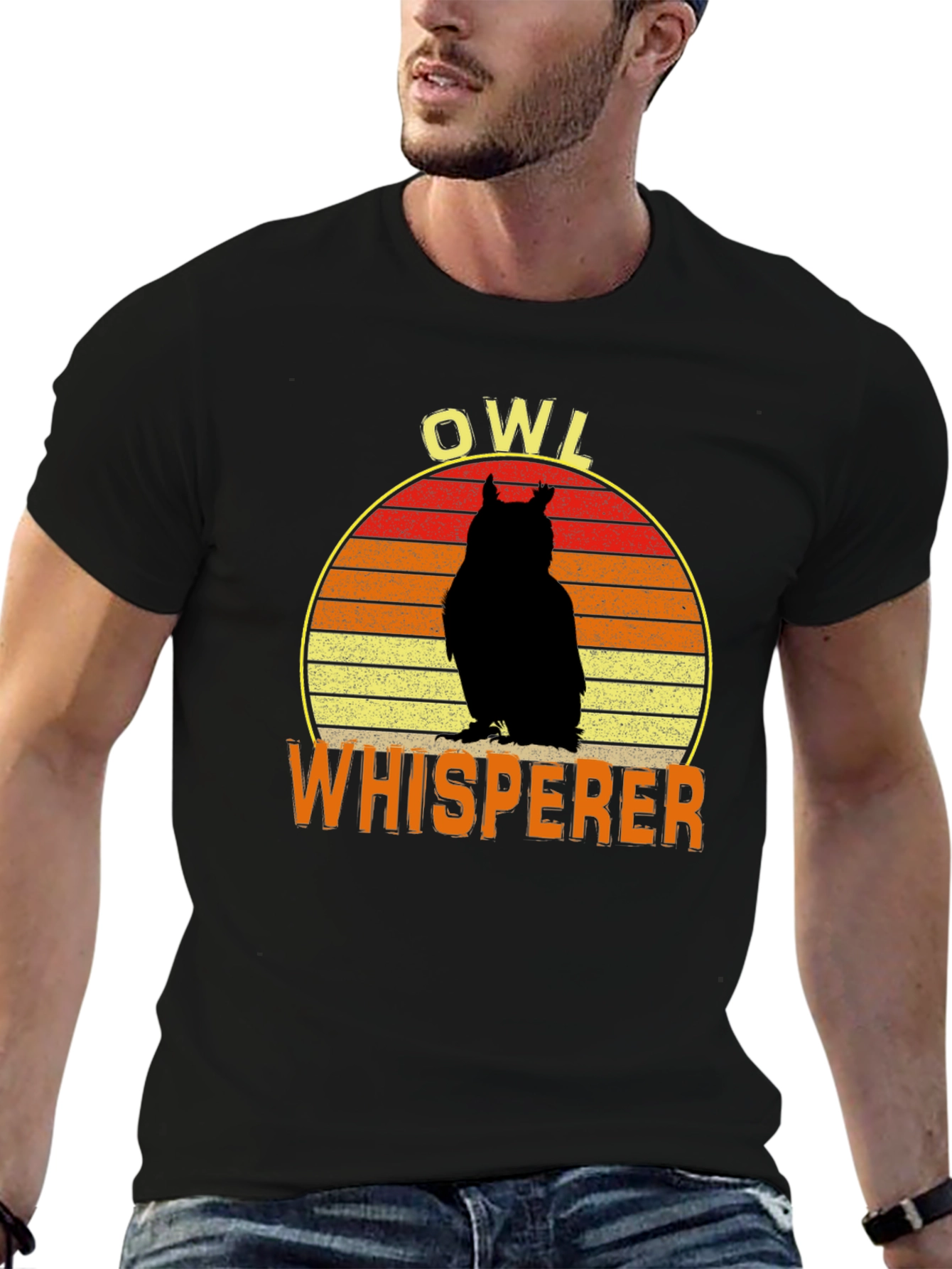 Black Owl Whisperer Retro Graphic T-Shirt view 6