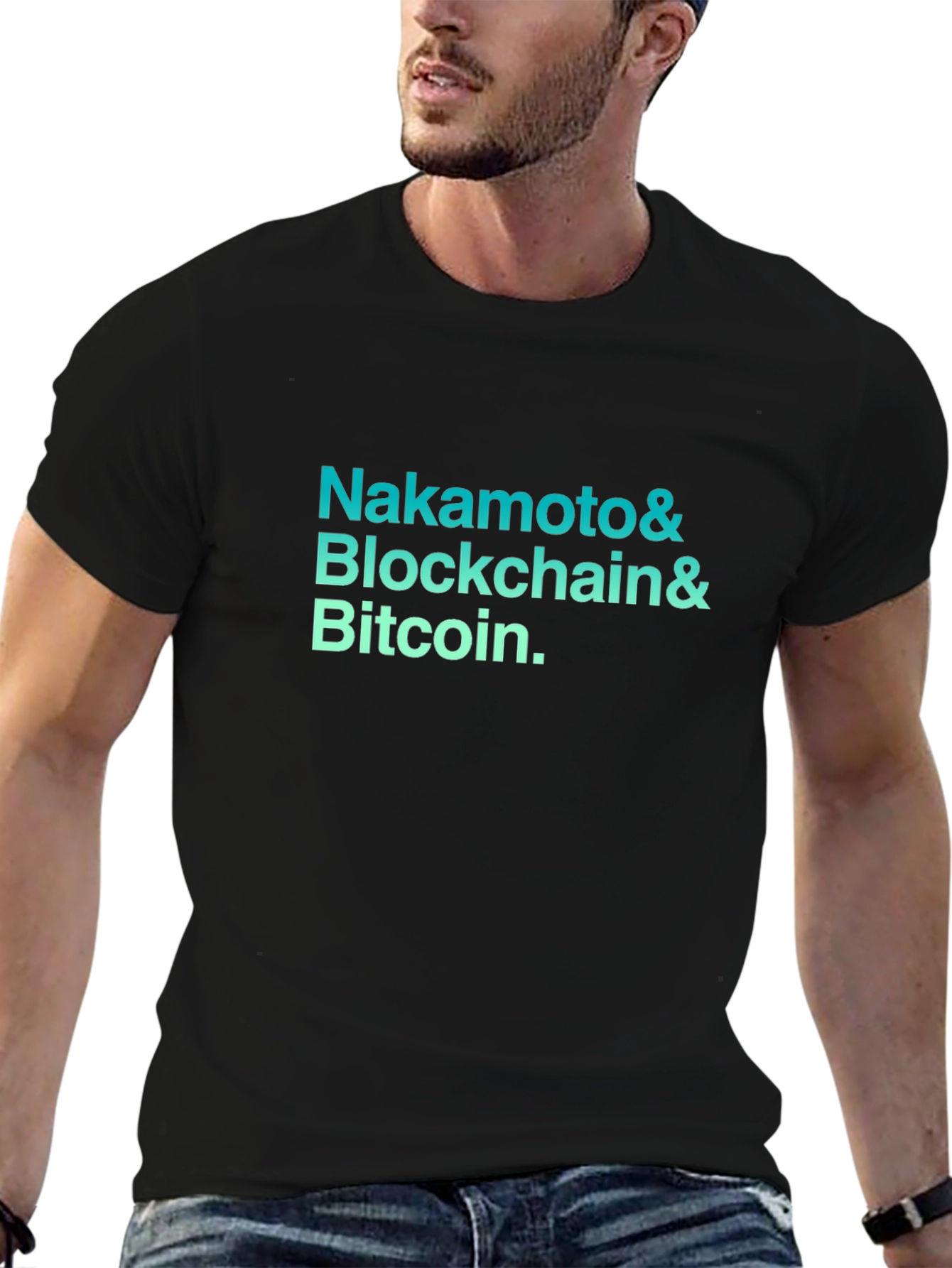 Black Nakamoto Blockchain Bitcoin Graphic Tee view 6