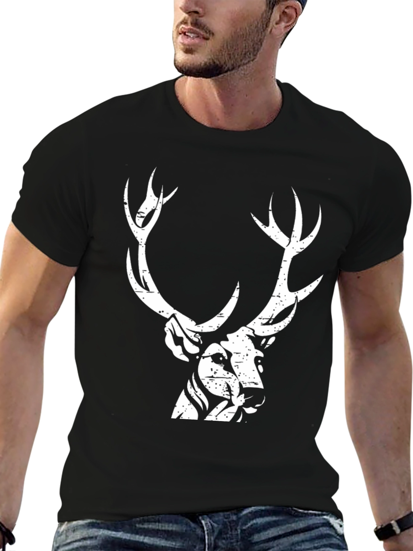 Black Deer Graphic Print Black T-Shirt view 6