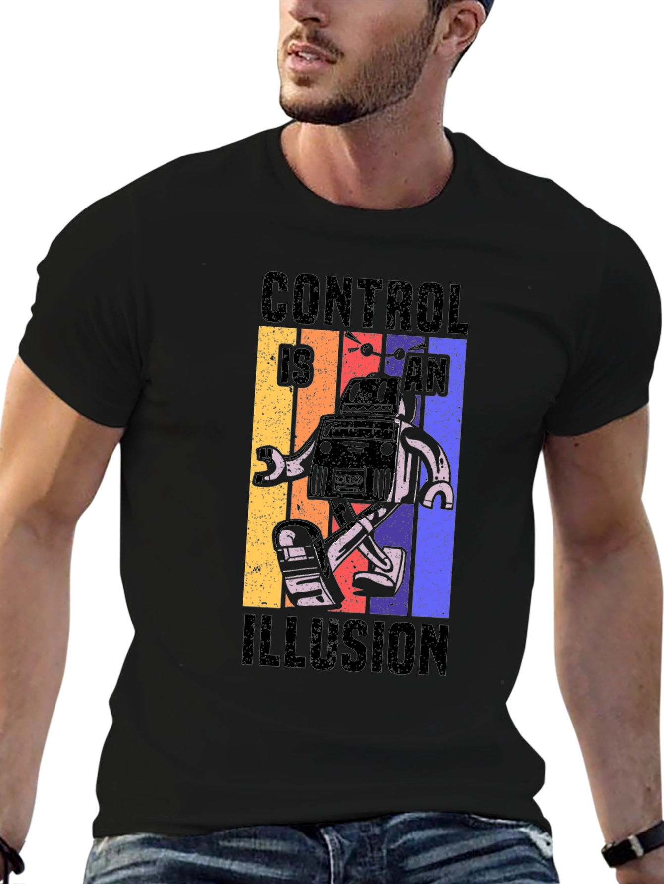 Black Control is an Illusion Robot Graphic Tee view 6
