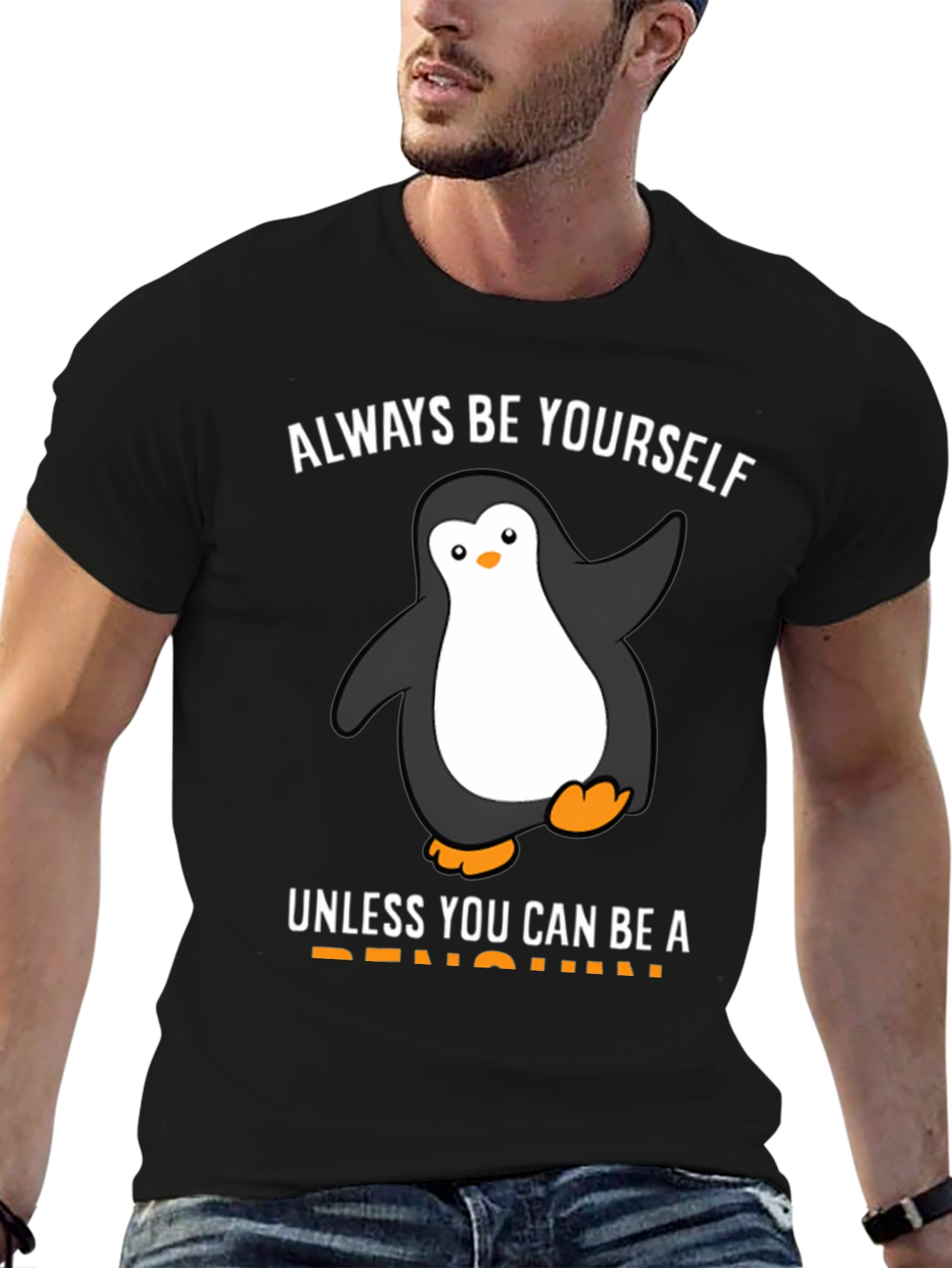 Black Funny Penguin Graphic T-Shirt - Be Yourself! view 6
