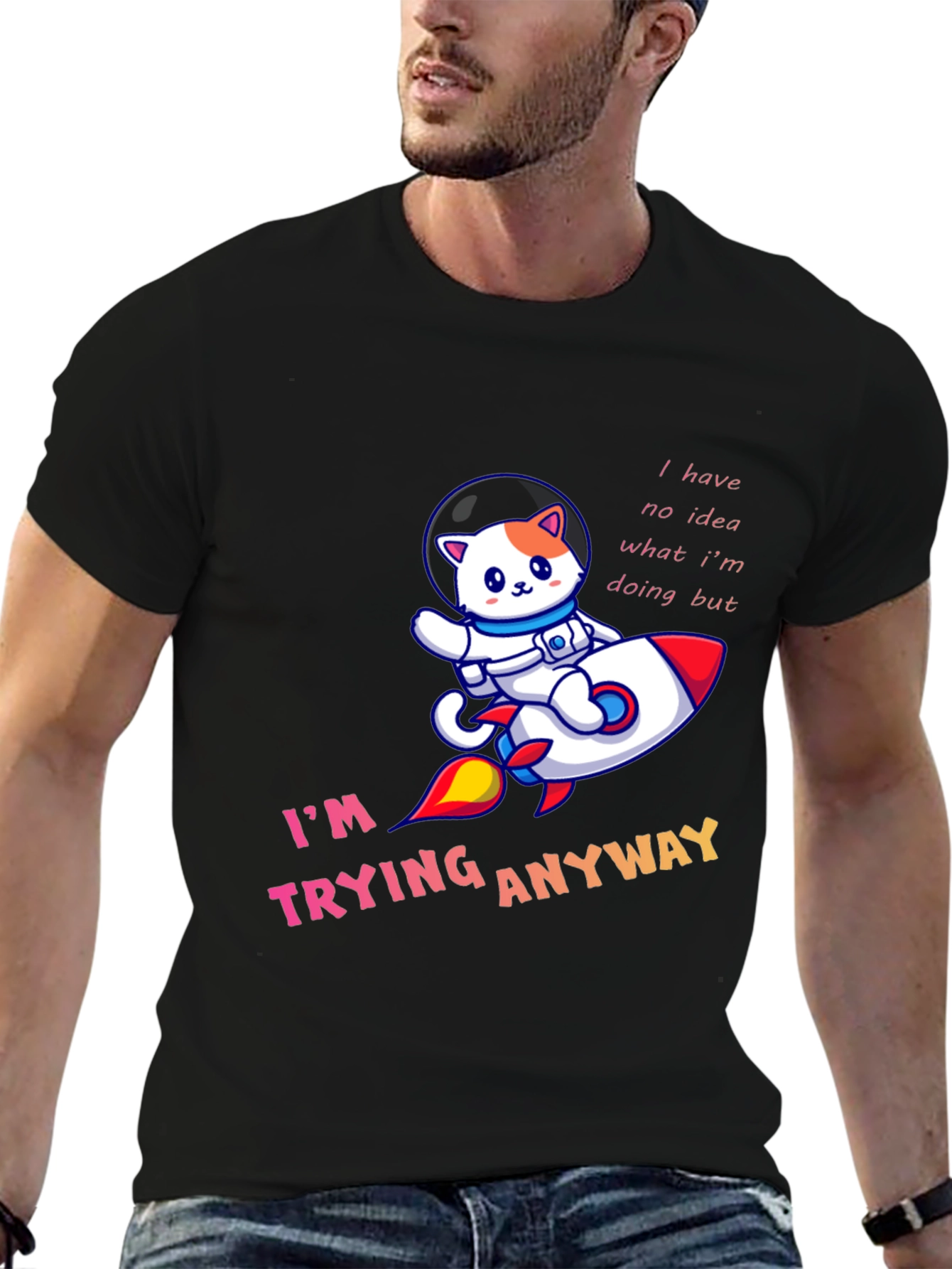 Black Cat Astronaut T-Shirt - "I'm Trying Anyway" view 6