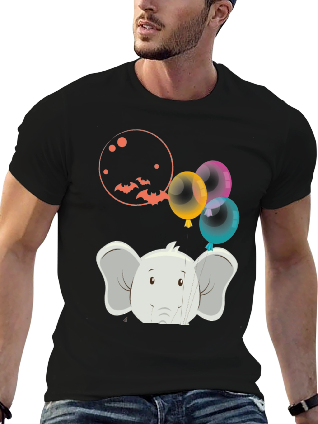 Black Elephant Balloons Graphic Tee - Fun & Unique view 6