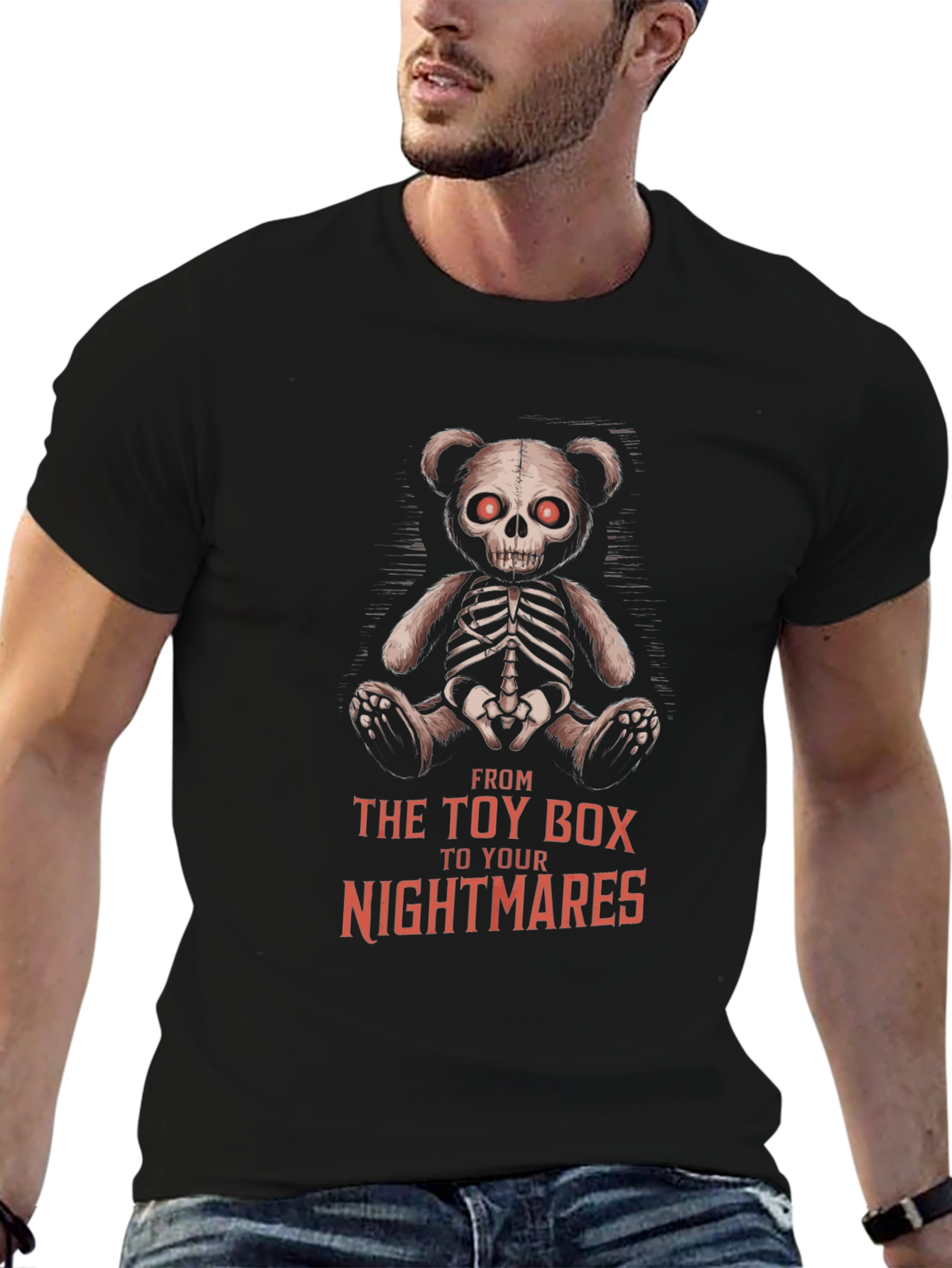Black Creepy Teddy Bear Skeleton T-Shirt view 6