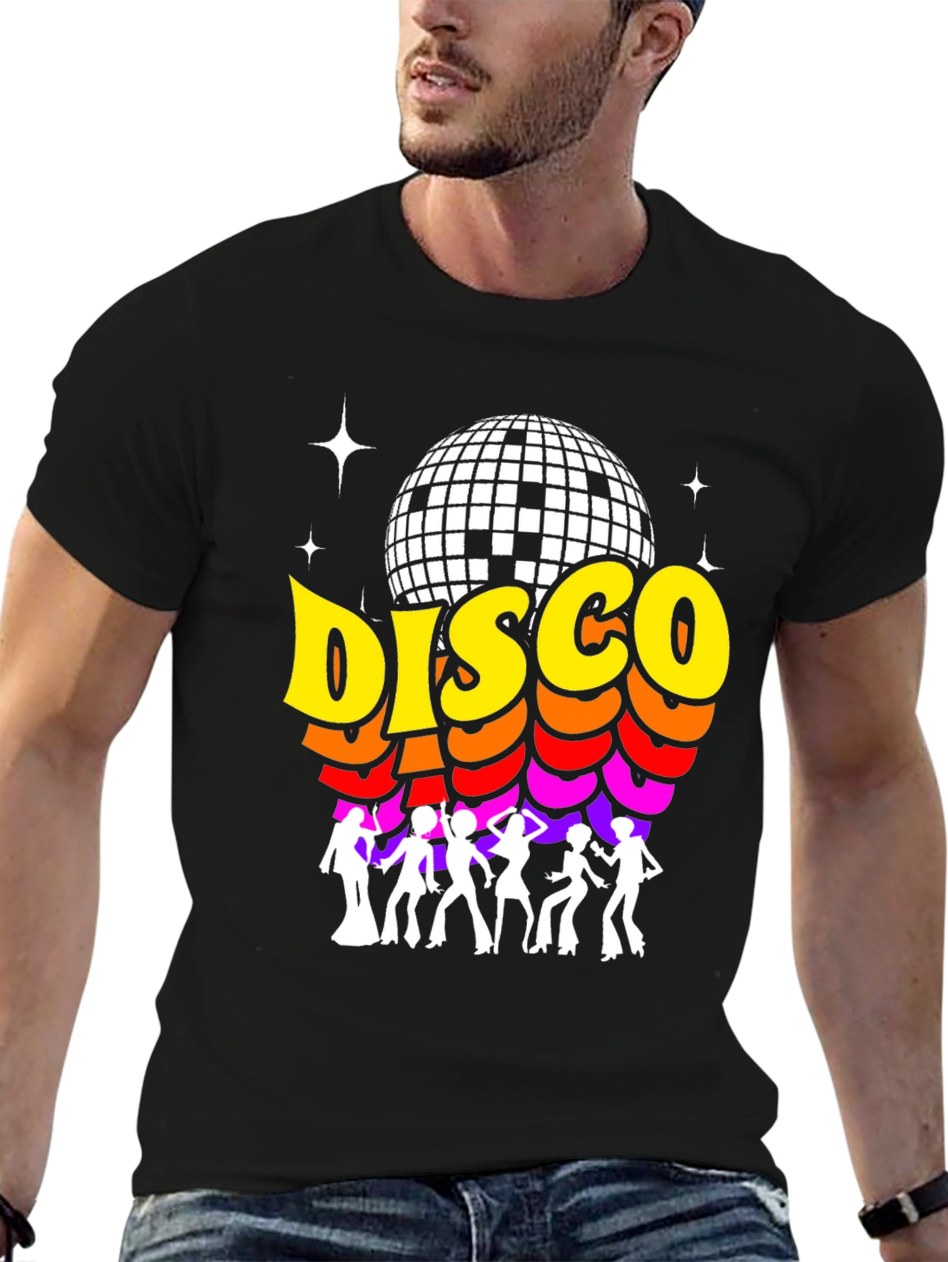 Black Retro Disco Ball Graphic Tee view 6