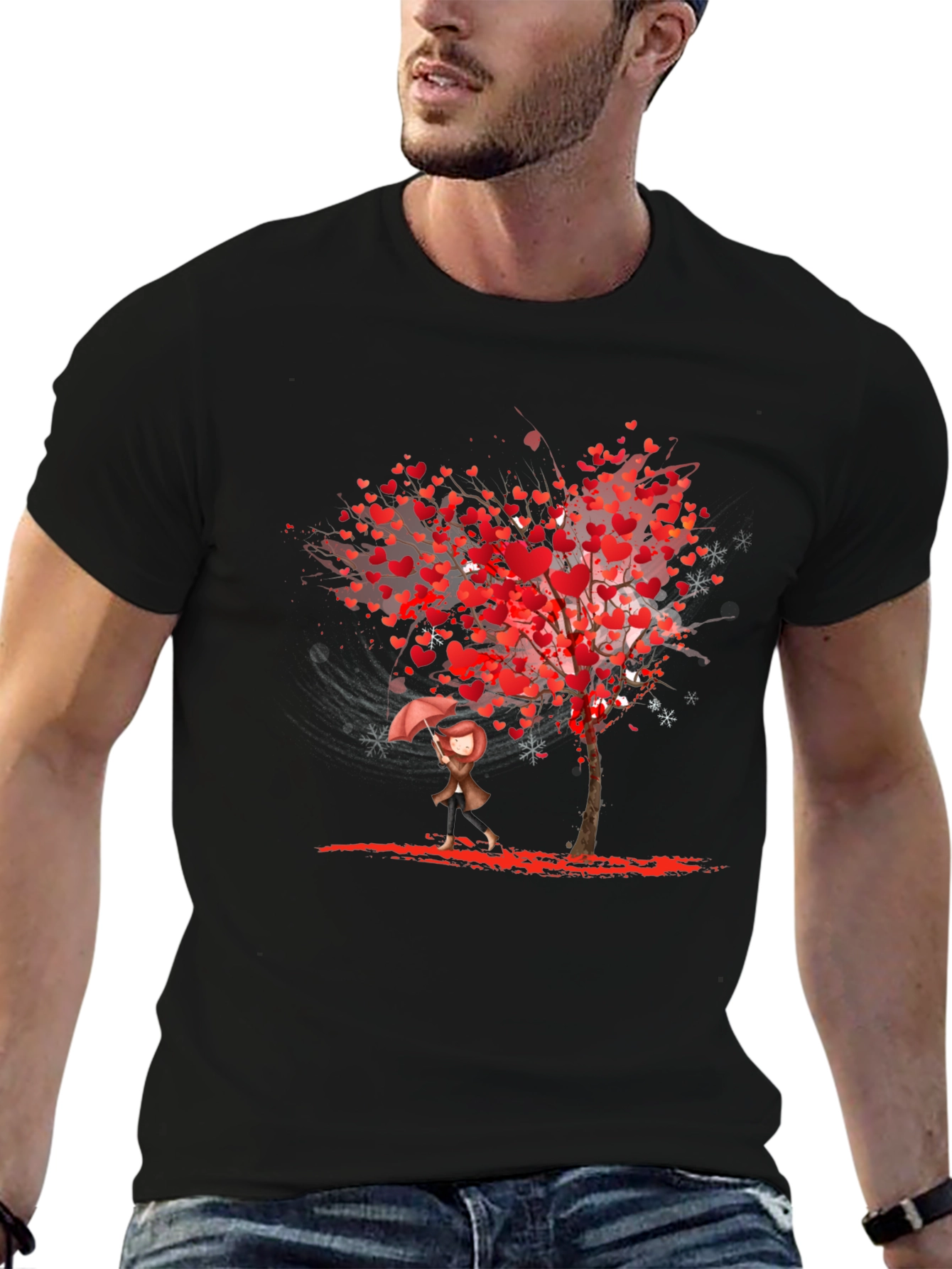 Black Heart Tree Graphic Black T-Shirt view 6