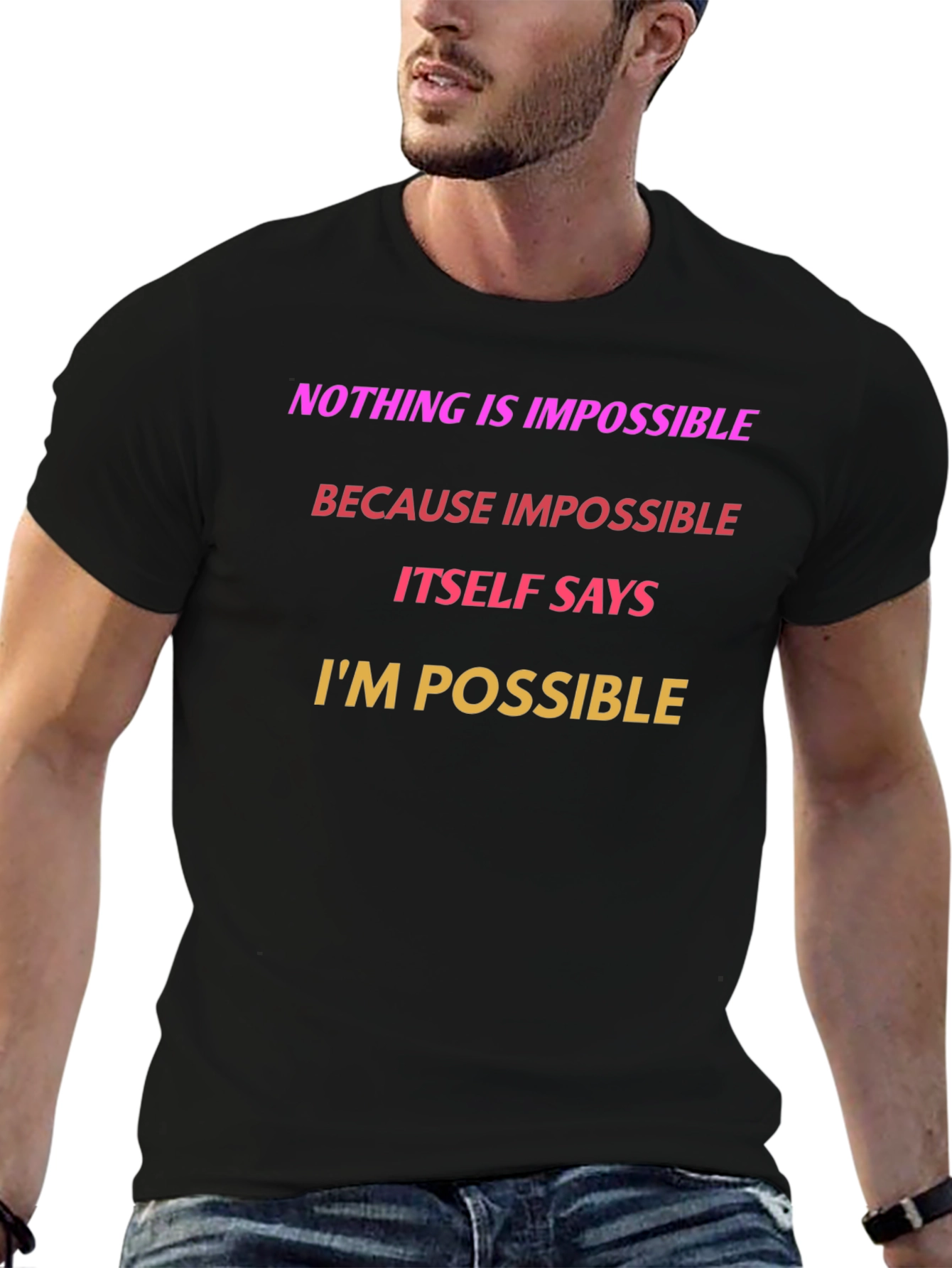 Black Inspirational Graphic T-Shirt - Nothing is Impossible view 6