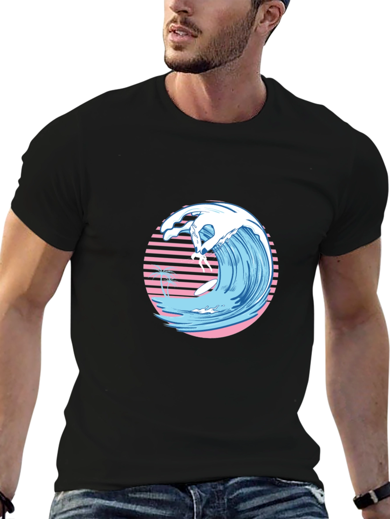 Black Retro Wave Surfer Graphic Tee view 6