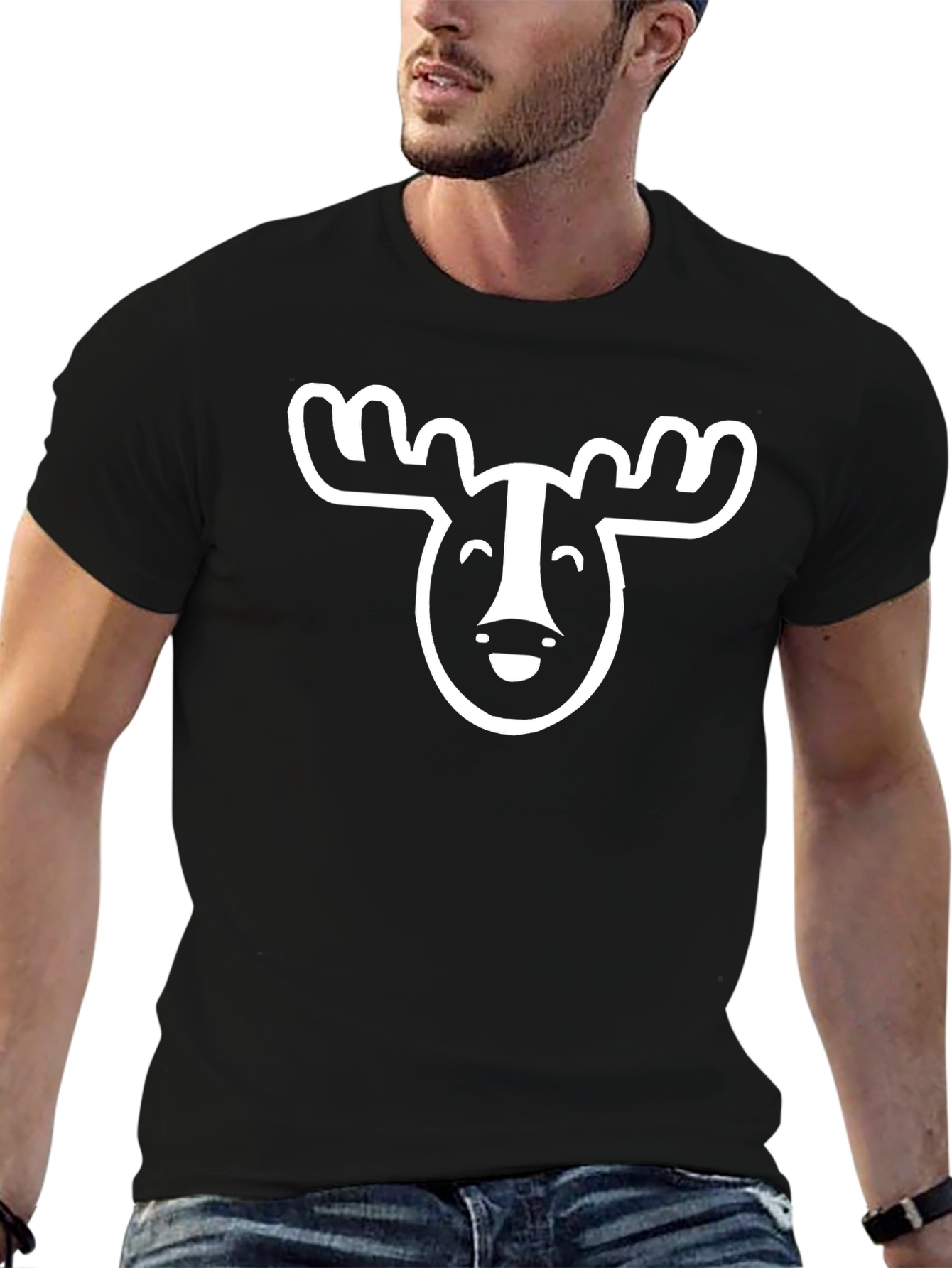 Black Funny Moose Graphic T-Shirt - Black Cotton Tee view 6