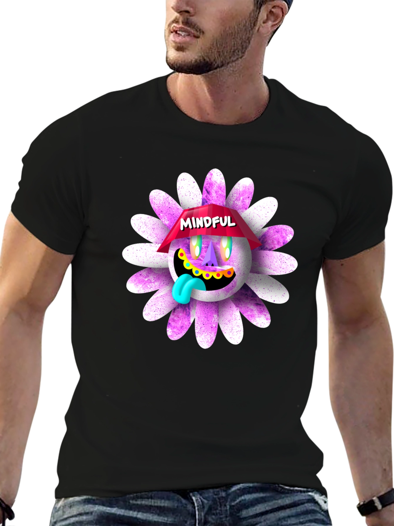 Black Mindful Graphic T-Shirt - Unique Daisy Design view 6
