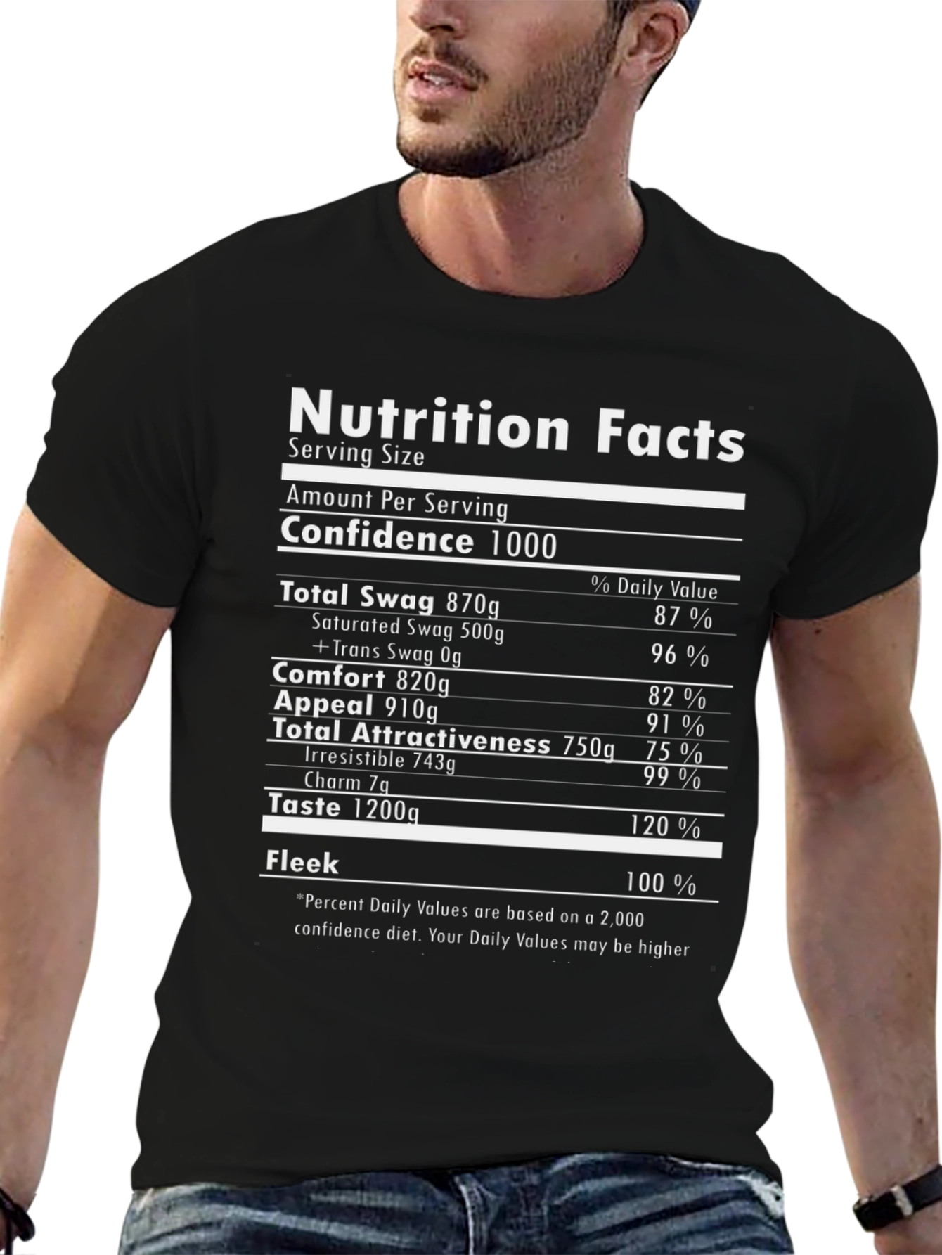 Black Nutrition Facts Funny T-Shirt - Confidence Booster view 6