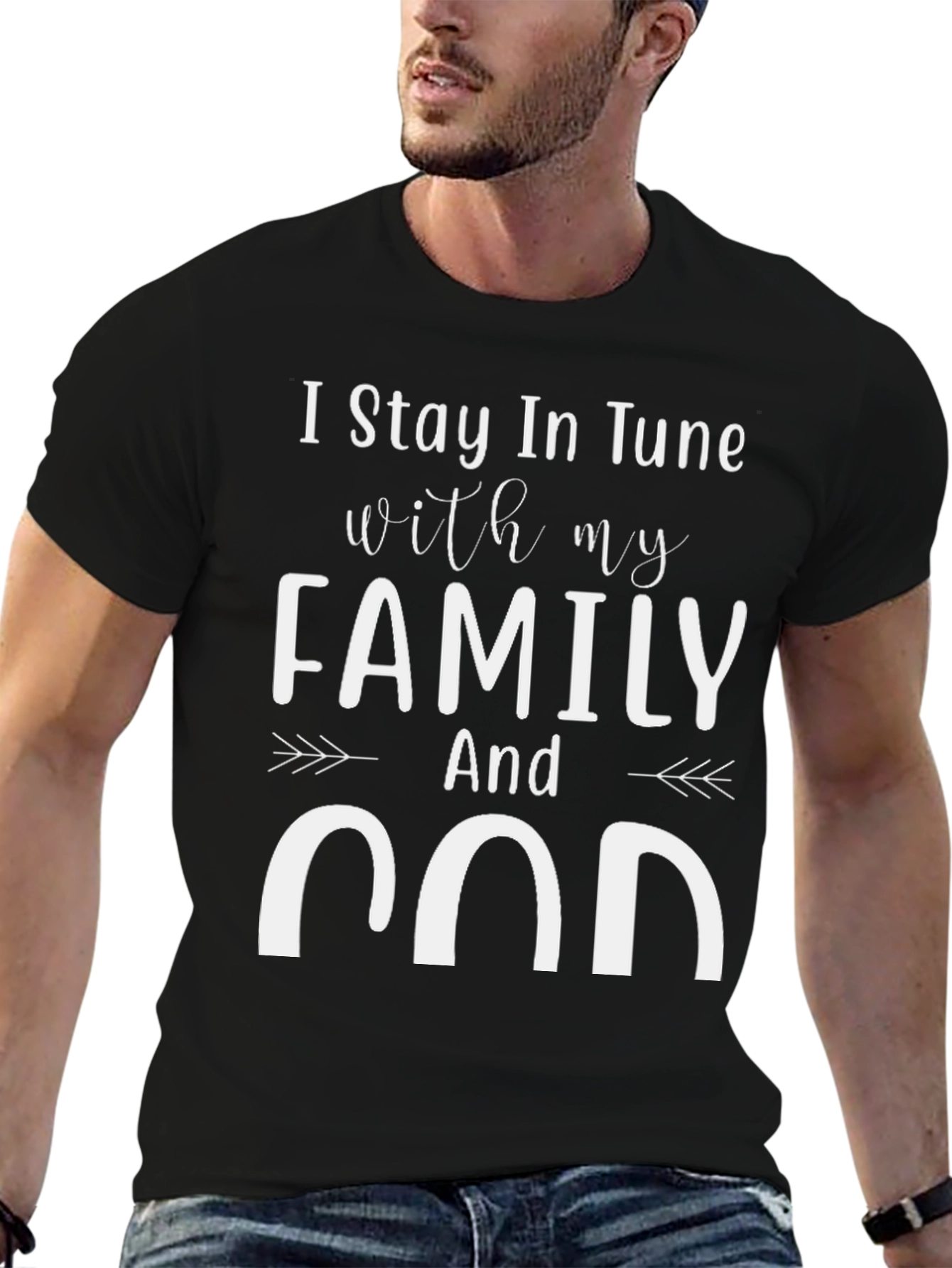 Black Stay in Tune with Family and God Black T-Shirt view 6