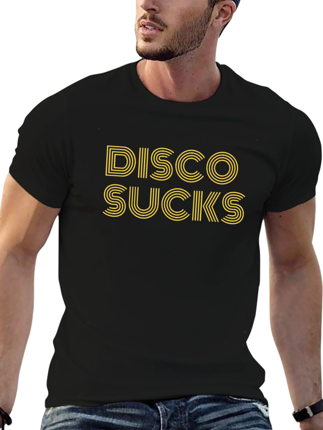 Black Disco Sucks Graphic Tee - Black Cotton T-Shirt view 6