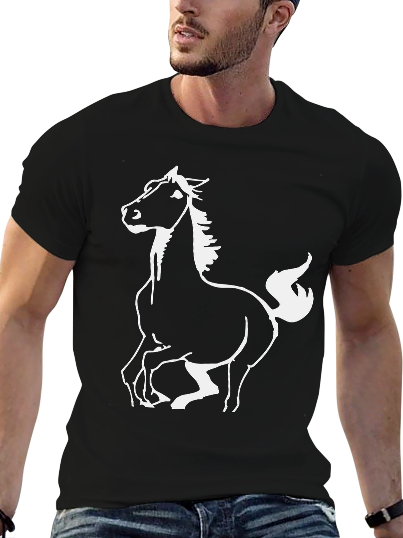 Black Black Horse Graphic Tee - Stylish Men's T-Shirt view 6