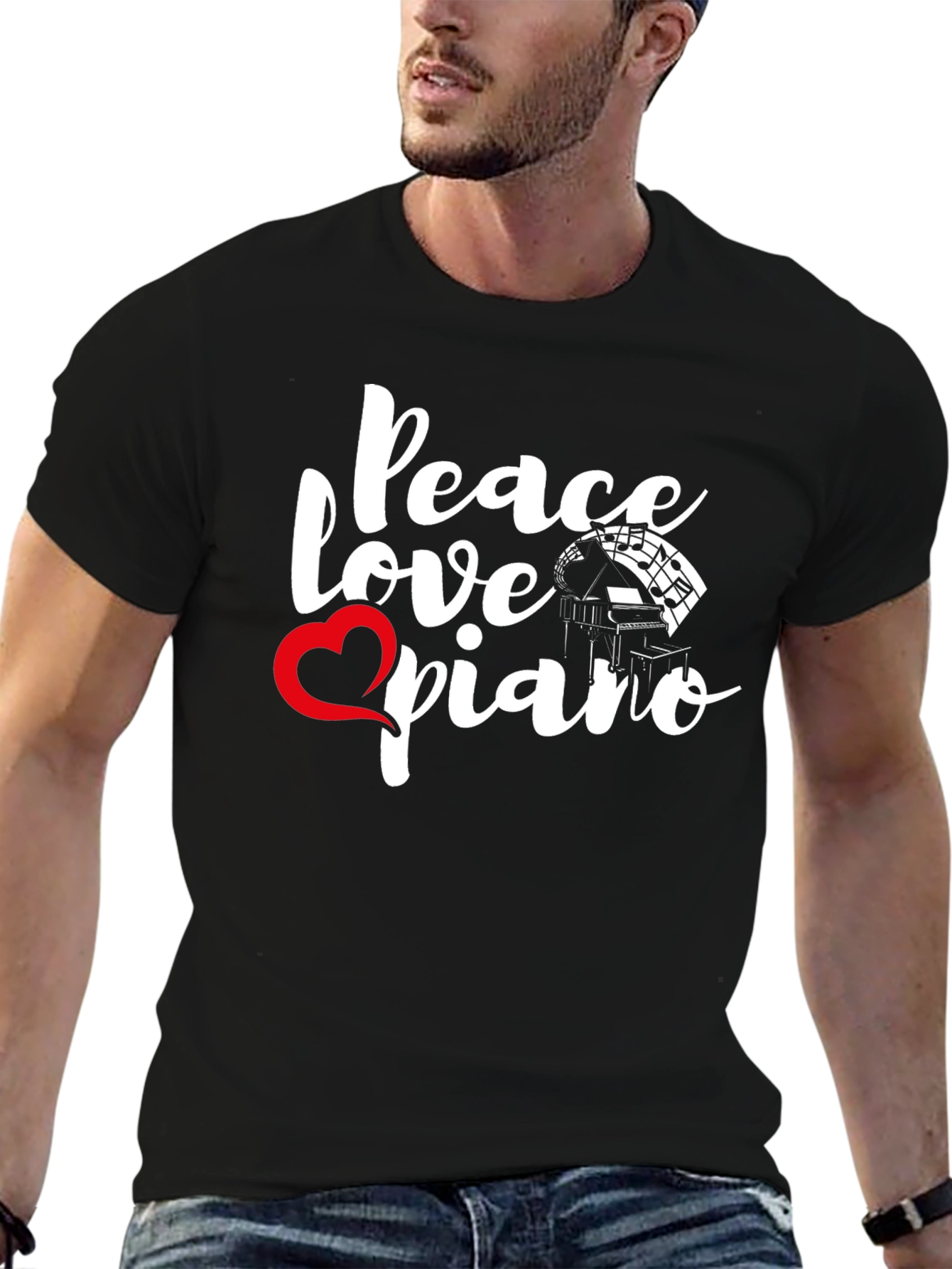 Black Peace Love Piano Graphic Tee view 6
