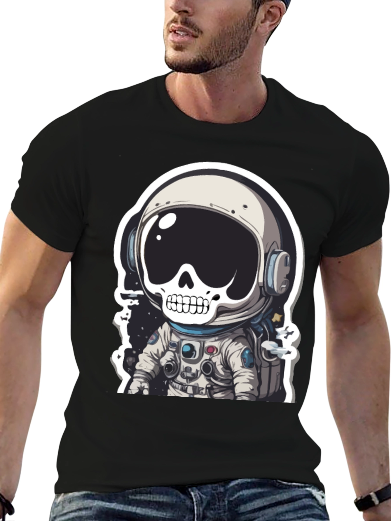 Black Skull Astronaut Graphic Tee - Men's Black T-Shirt view 6