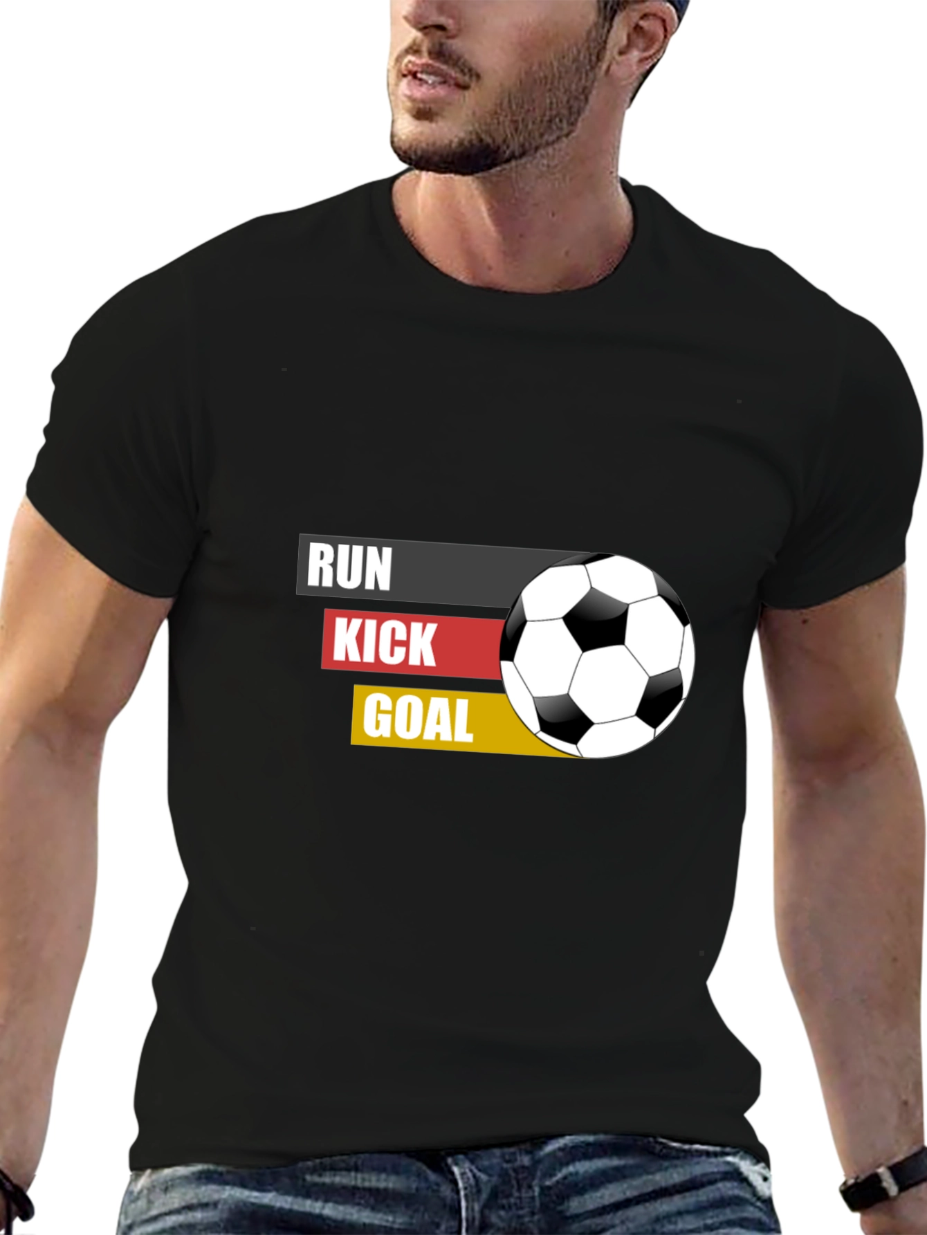 Black Run Kick Goal Soccer T-Shirt - Black view 6