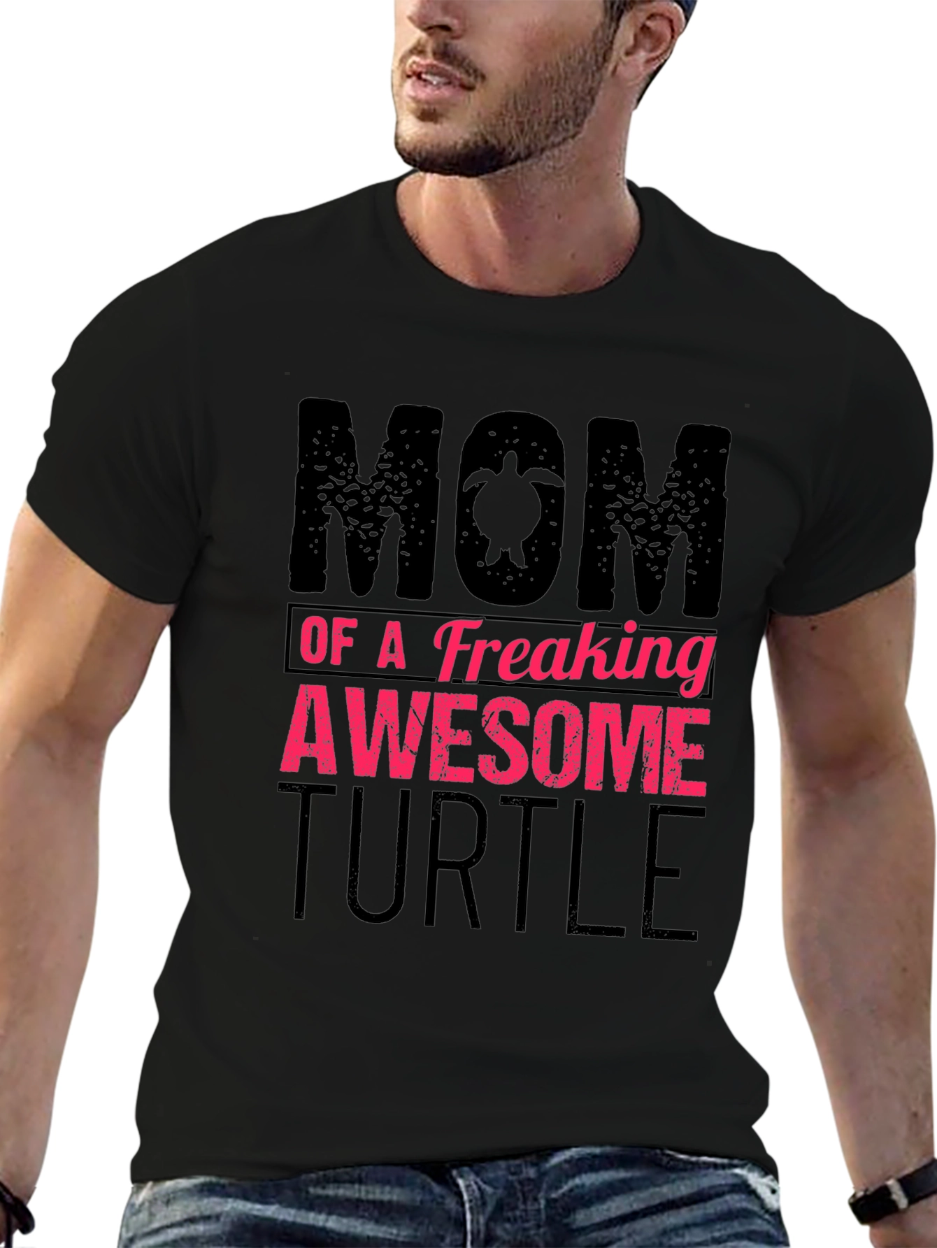 Black Mom of a Freaking Awesome Turtle T-Shirt view 6