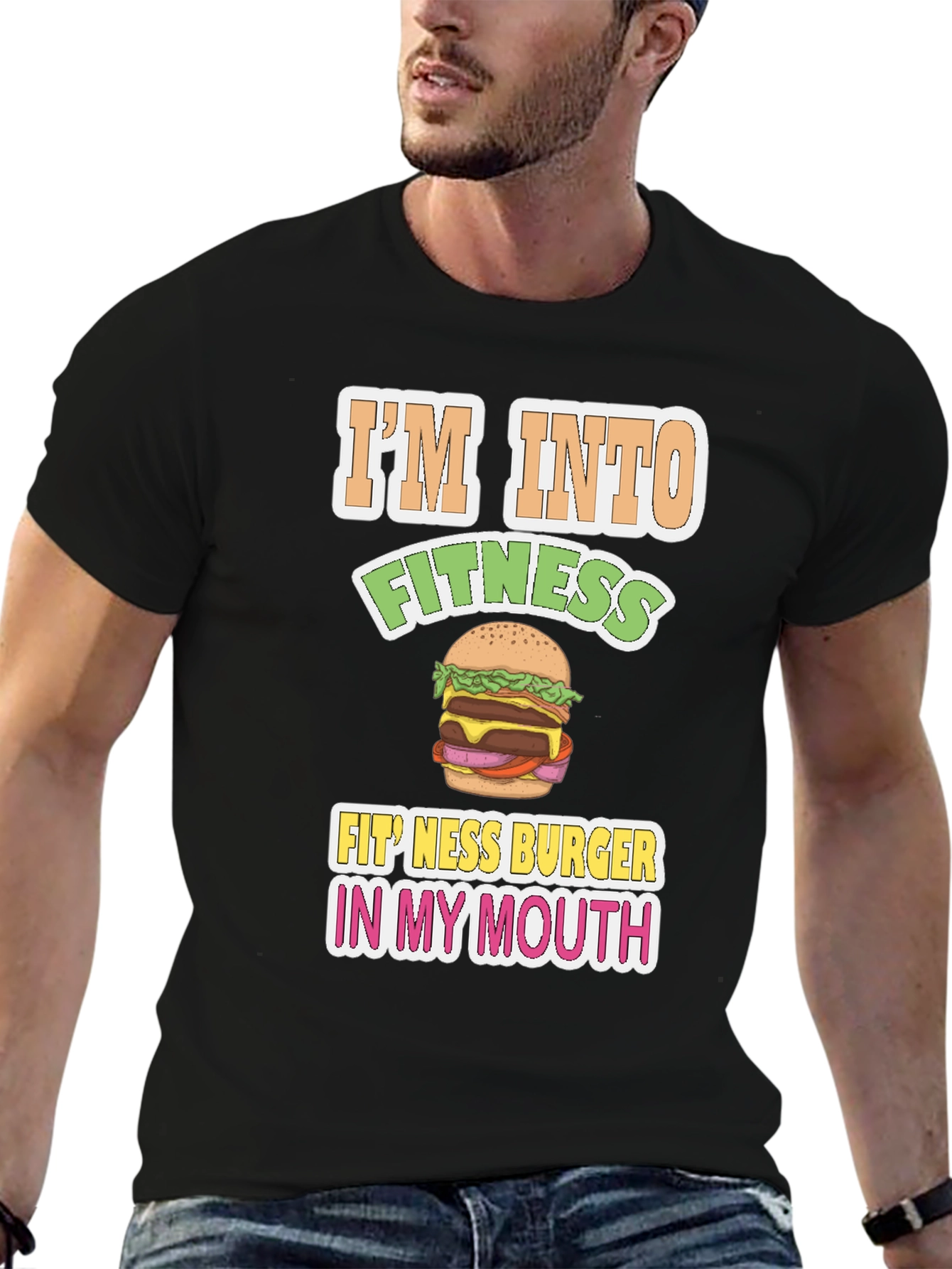Black Funny Fitness Burger Graphic T-Shirt view 6