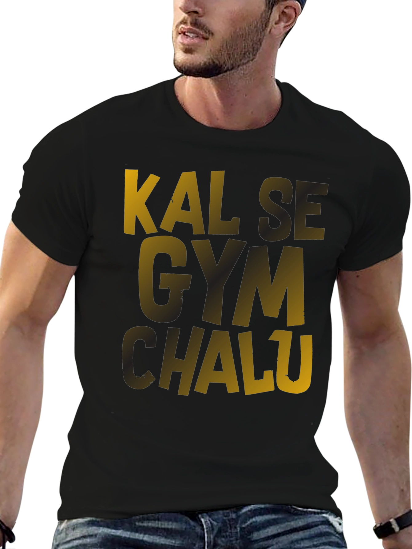 Black Kal Se Gym Chalu Men's Black T-Shirt view 6