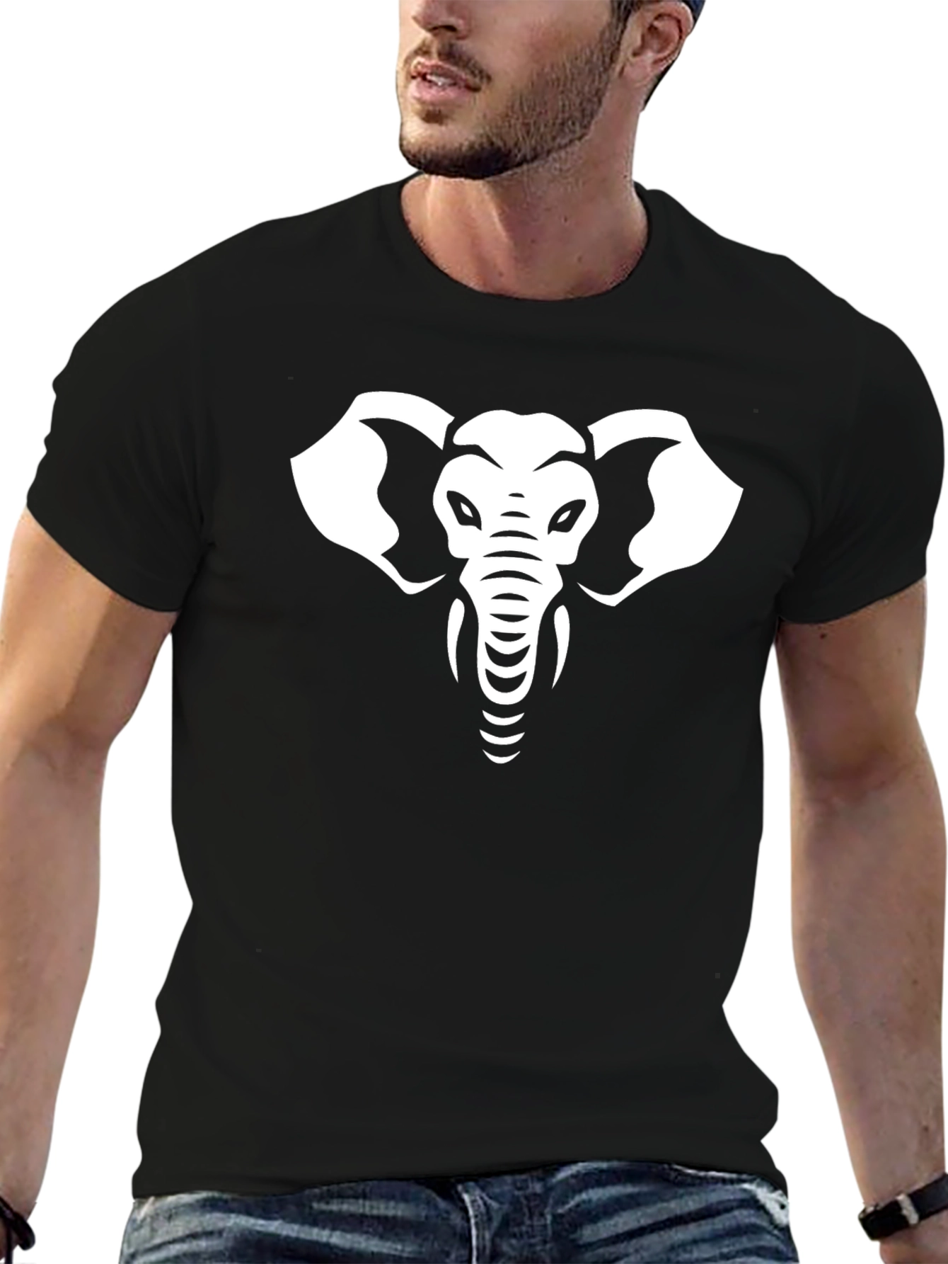 Black Elephant Graphic Tee - Black Cotton Blend T-Shirt view 6