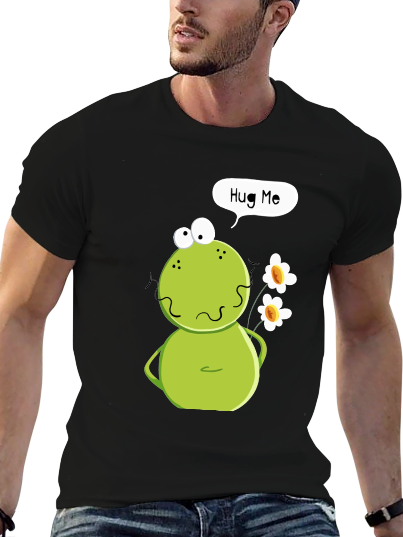 Black Funny Frog Hug Me Graphic T-Shirt view 6