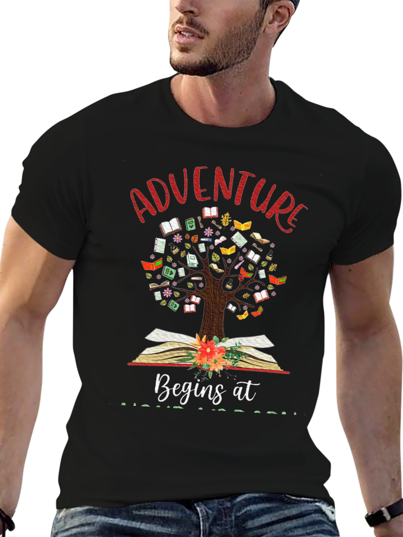 Black Adventure Begins at Books T-Shirt view 6