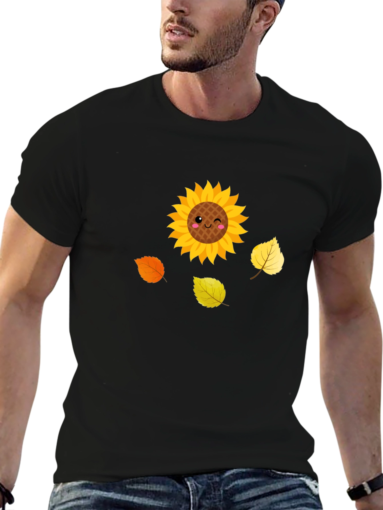 Black Cute Sunflower Graphic Tee - Black view 6