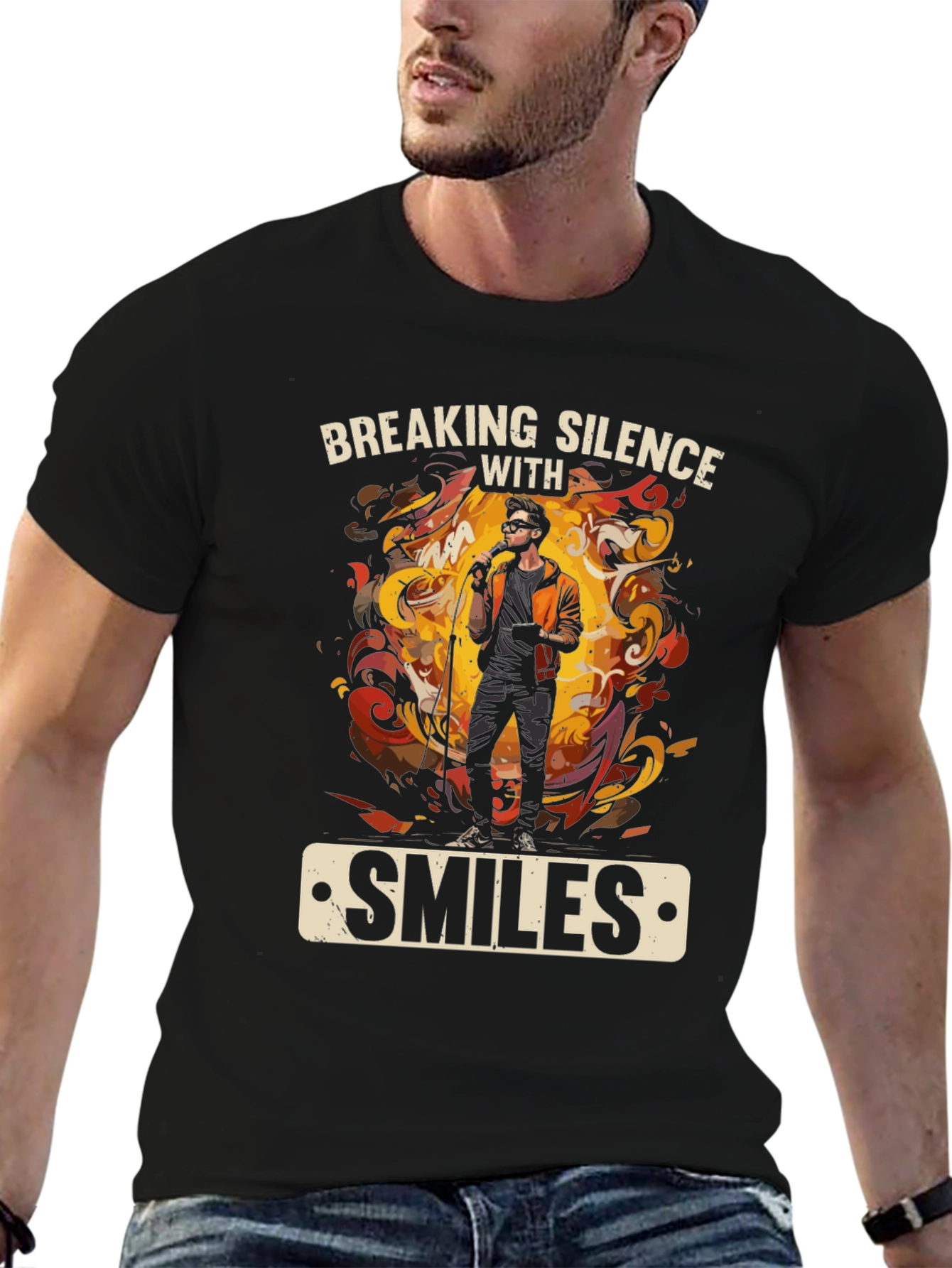 Black Breaking Silence With Smiles Graphic Tee view 6