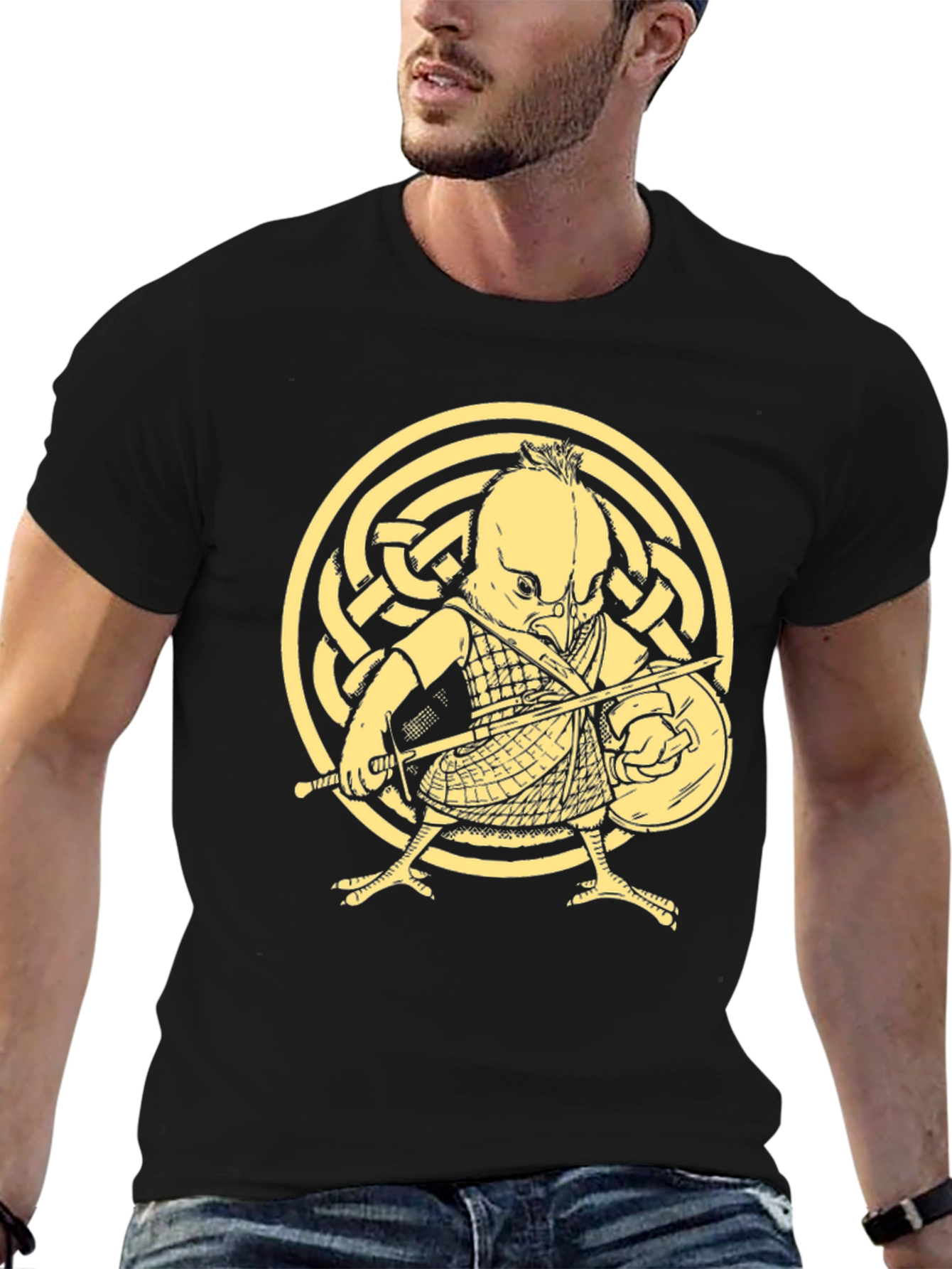 Black Black T-Shirt with Warrior Chicken Graphic view 6
