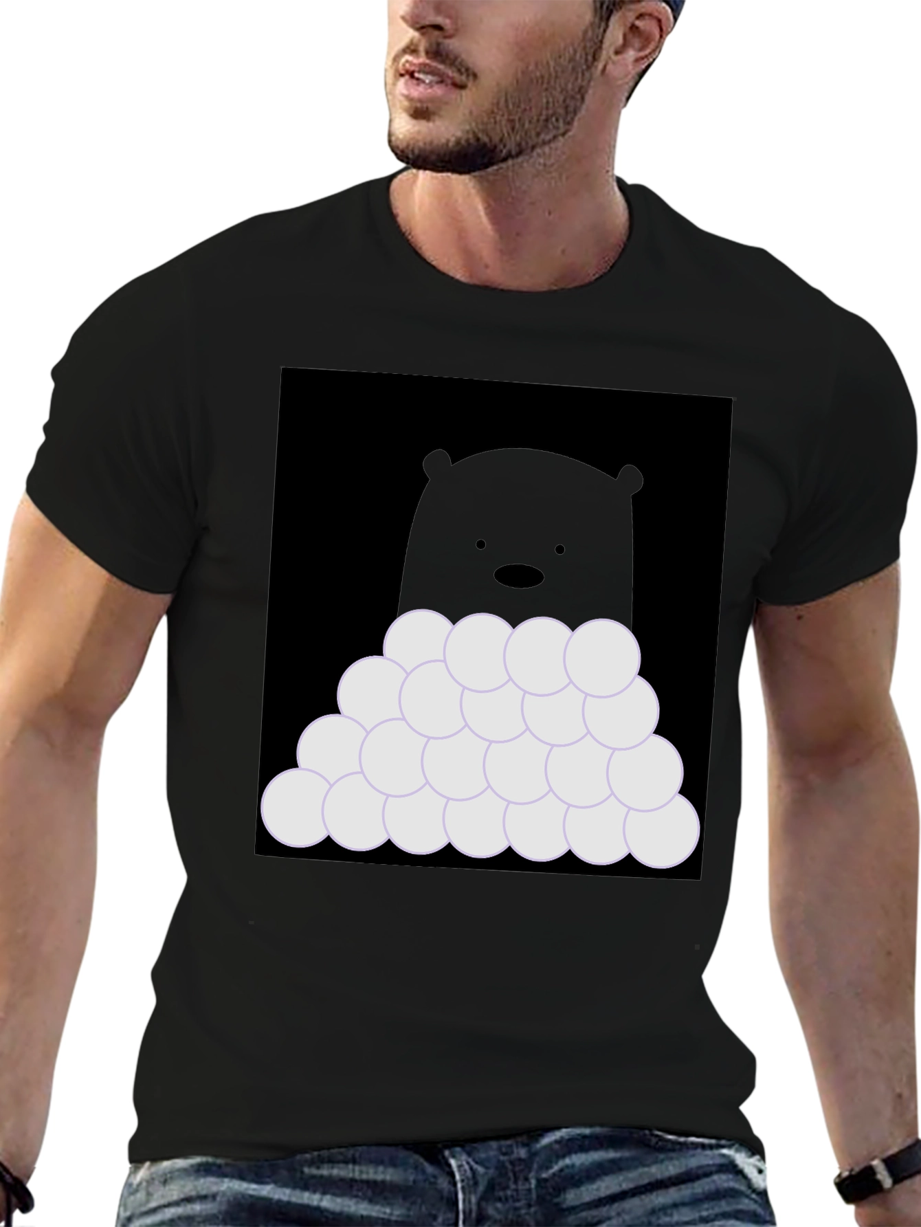 Black Bear with Snowballs T-Shirt - Soft Cotton Tee view 6