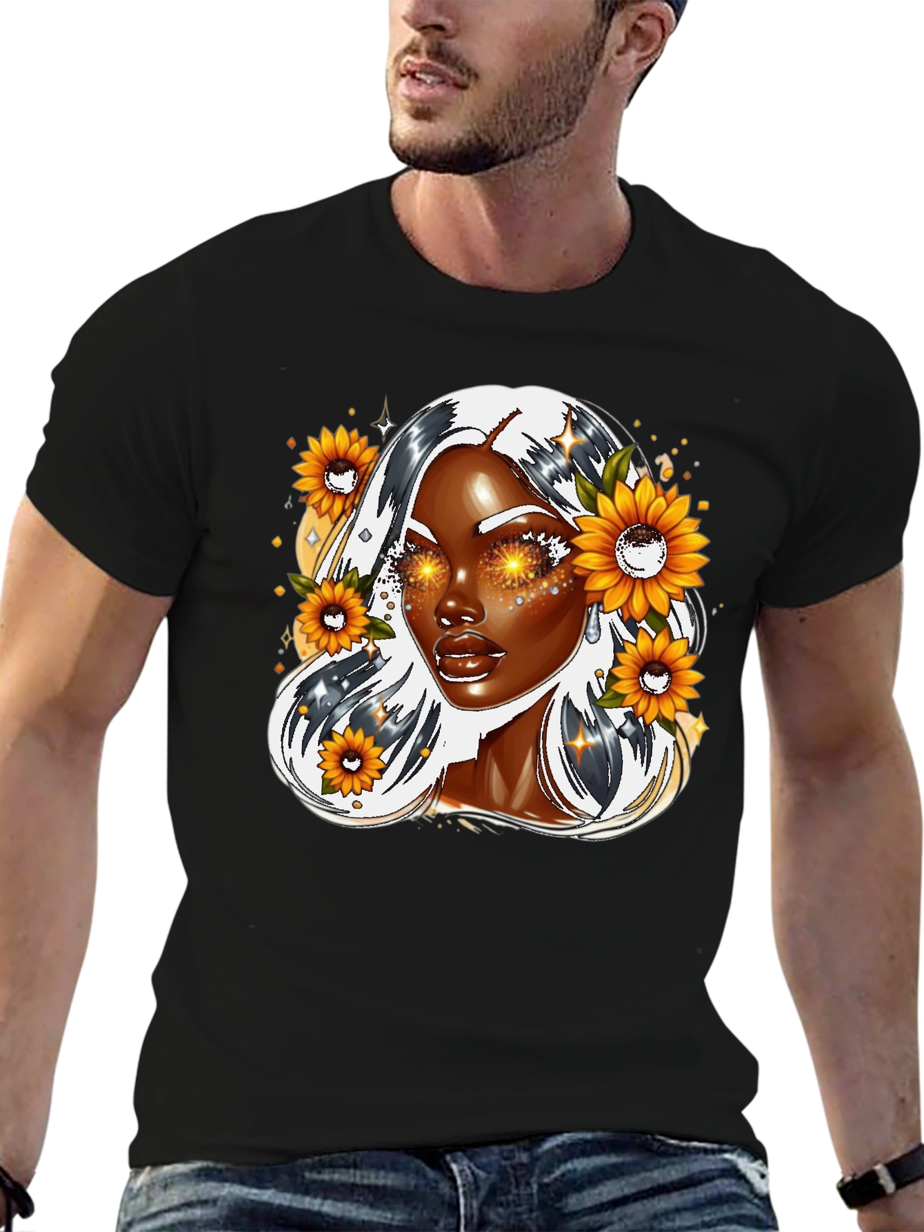 Black Sunflower Goddess Graphic Tee - Black view 6