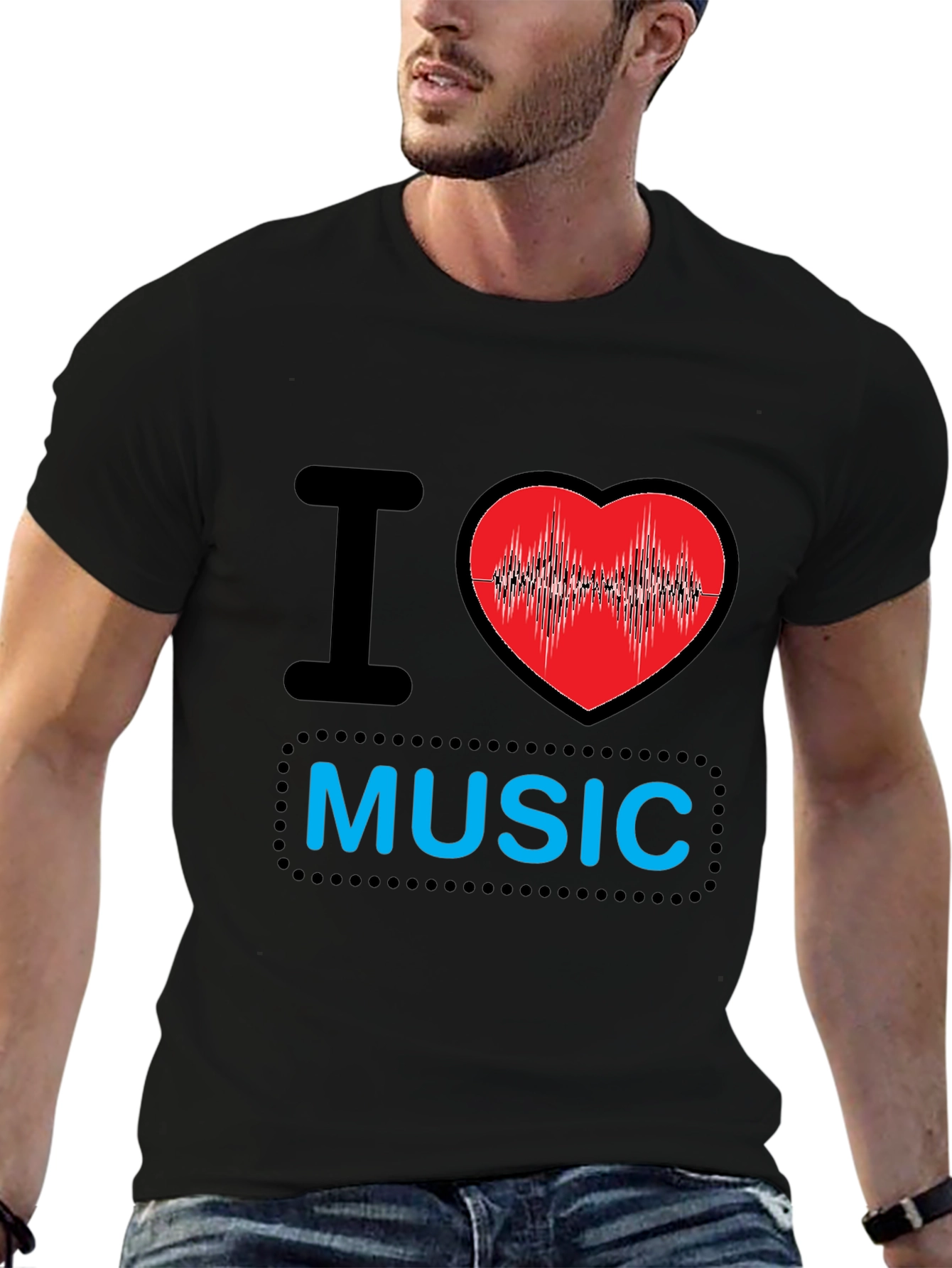 Black I Heart Music Black T-Shirt view 6