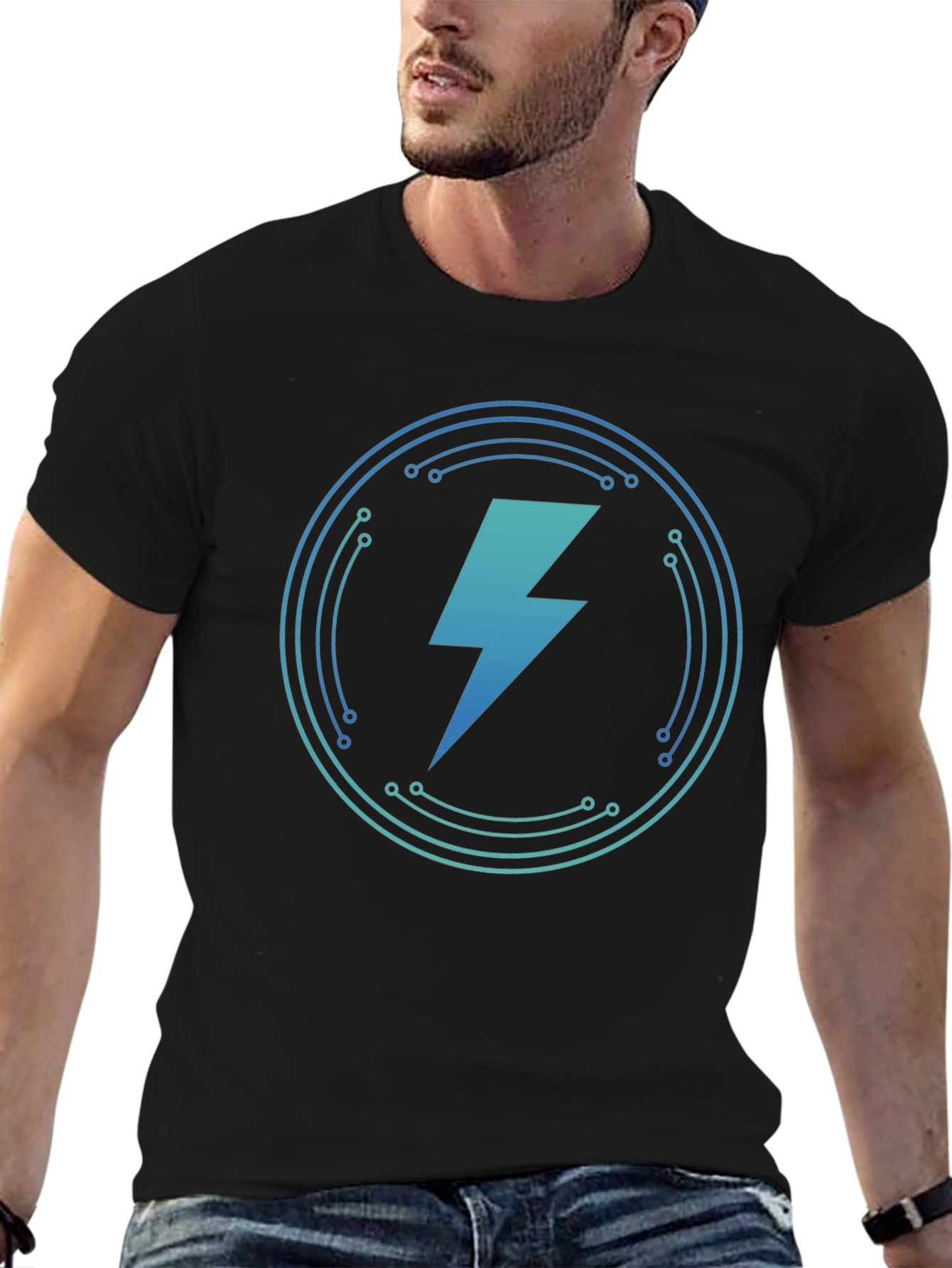 Black Electric Bolt Graphic T-Shirt - Stylish Black Tee view 6