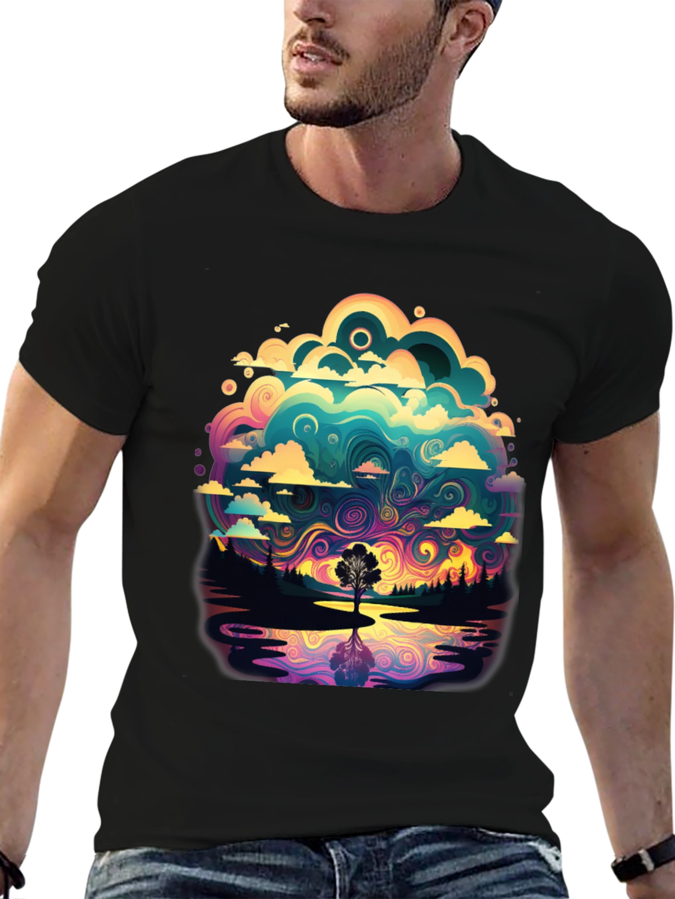 Black Vivid Psychedelic Nature T-Shirt view 6