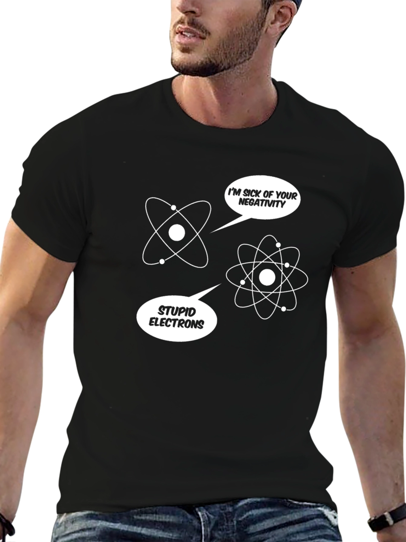 Black Funny Science T-Shirt - Atom Negativity Humor view 6