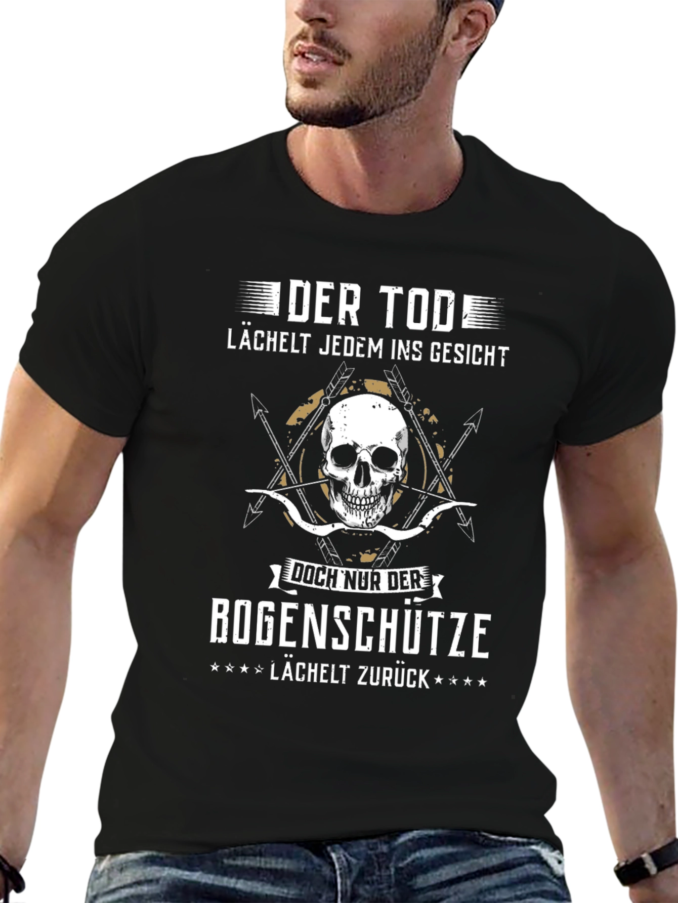 Black Der Tod Bogenschütze T-Shirt: Death Smiles Back view 6