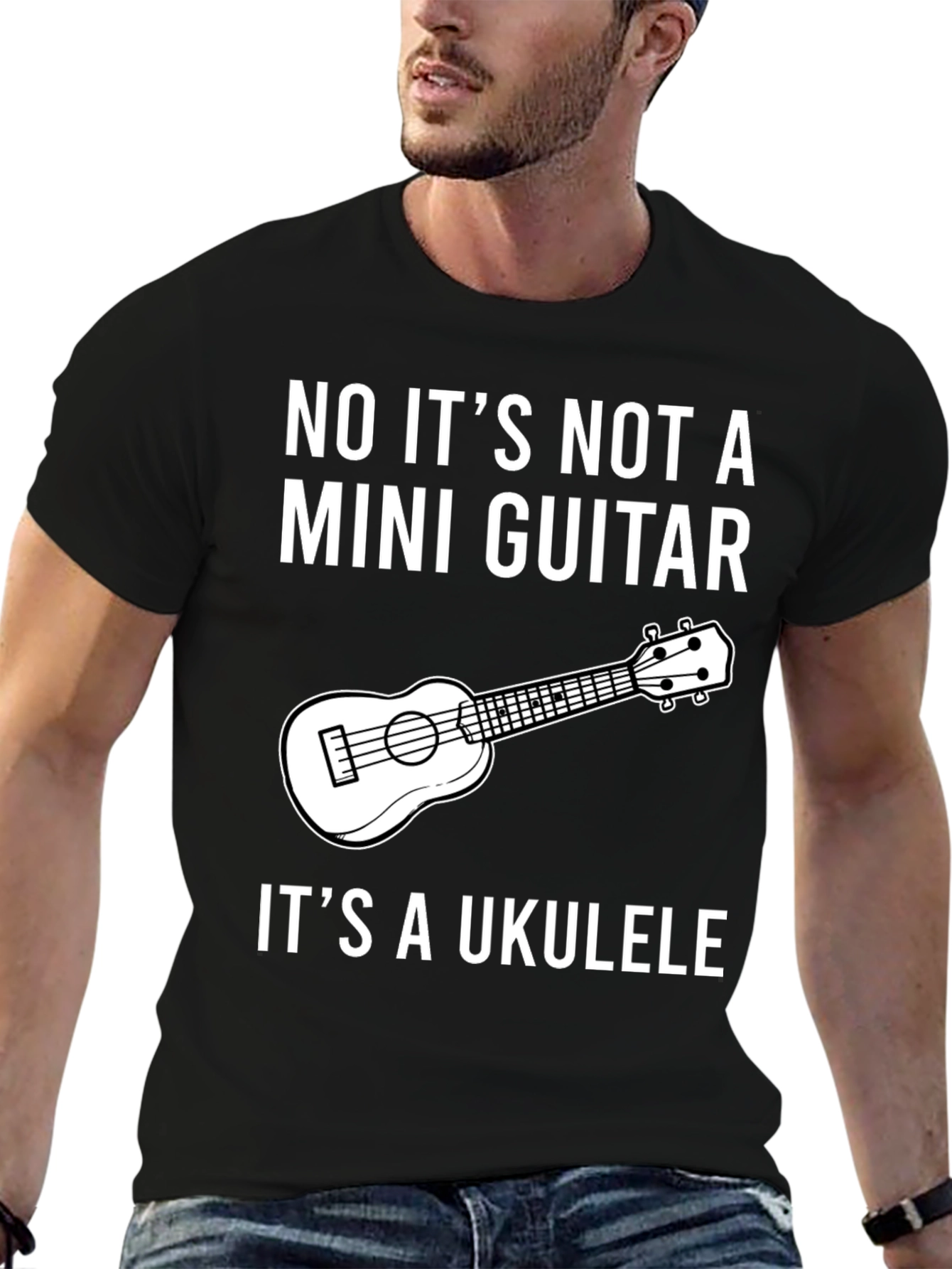 Black Ukulele Humor T-Shirt: Not a Mini Guitar! view 6