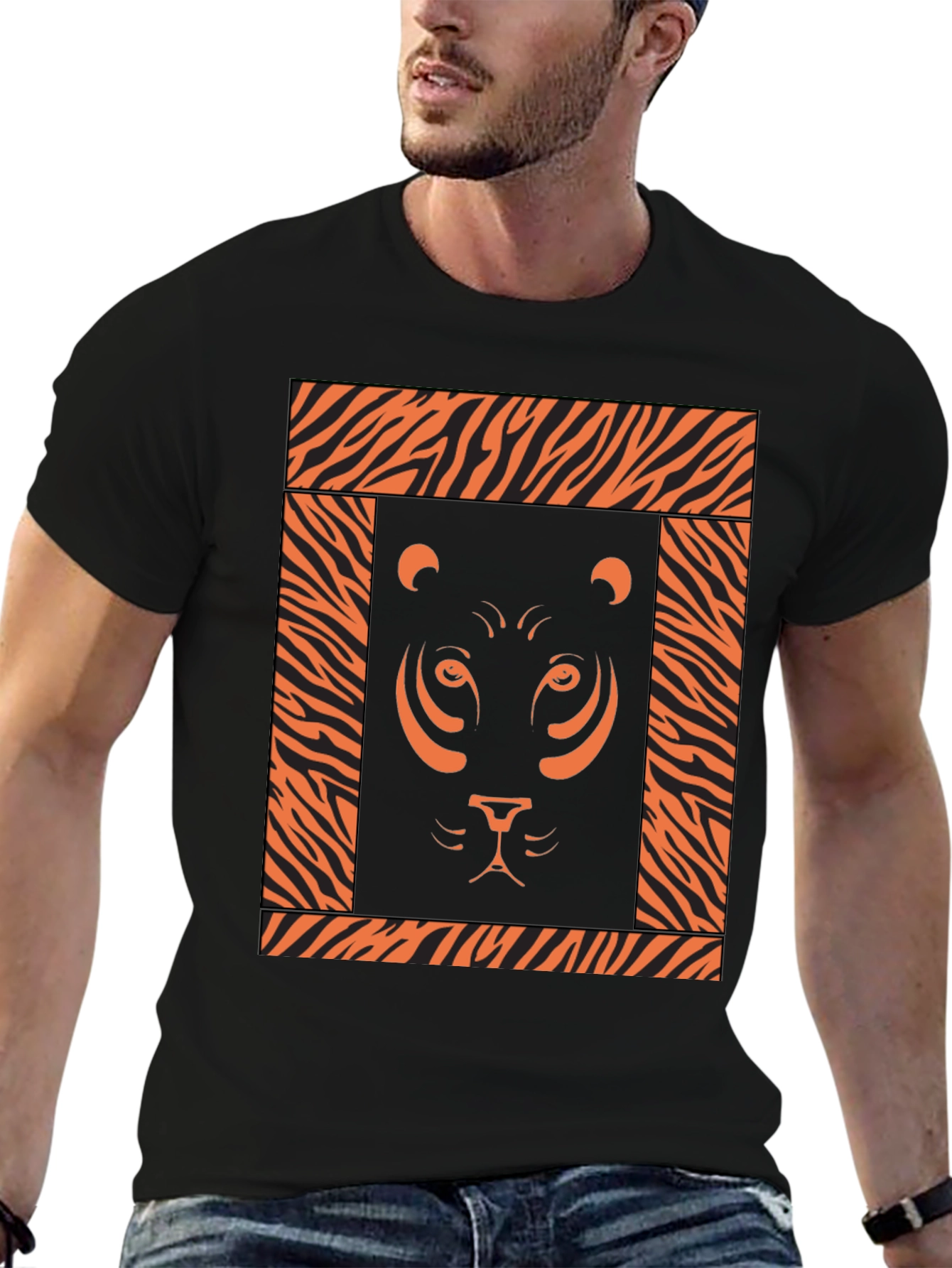 Black Tiger Graphic Print Black T-Shirt view 6