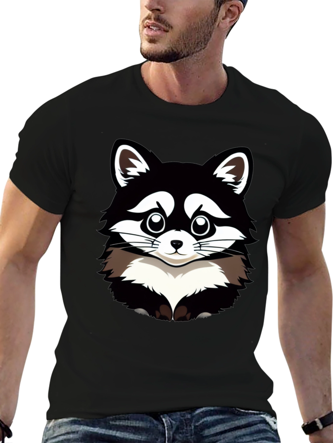 Black Raccoon Graphic T-Shirt - Men's Black Tee view 6