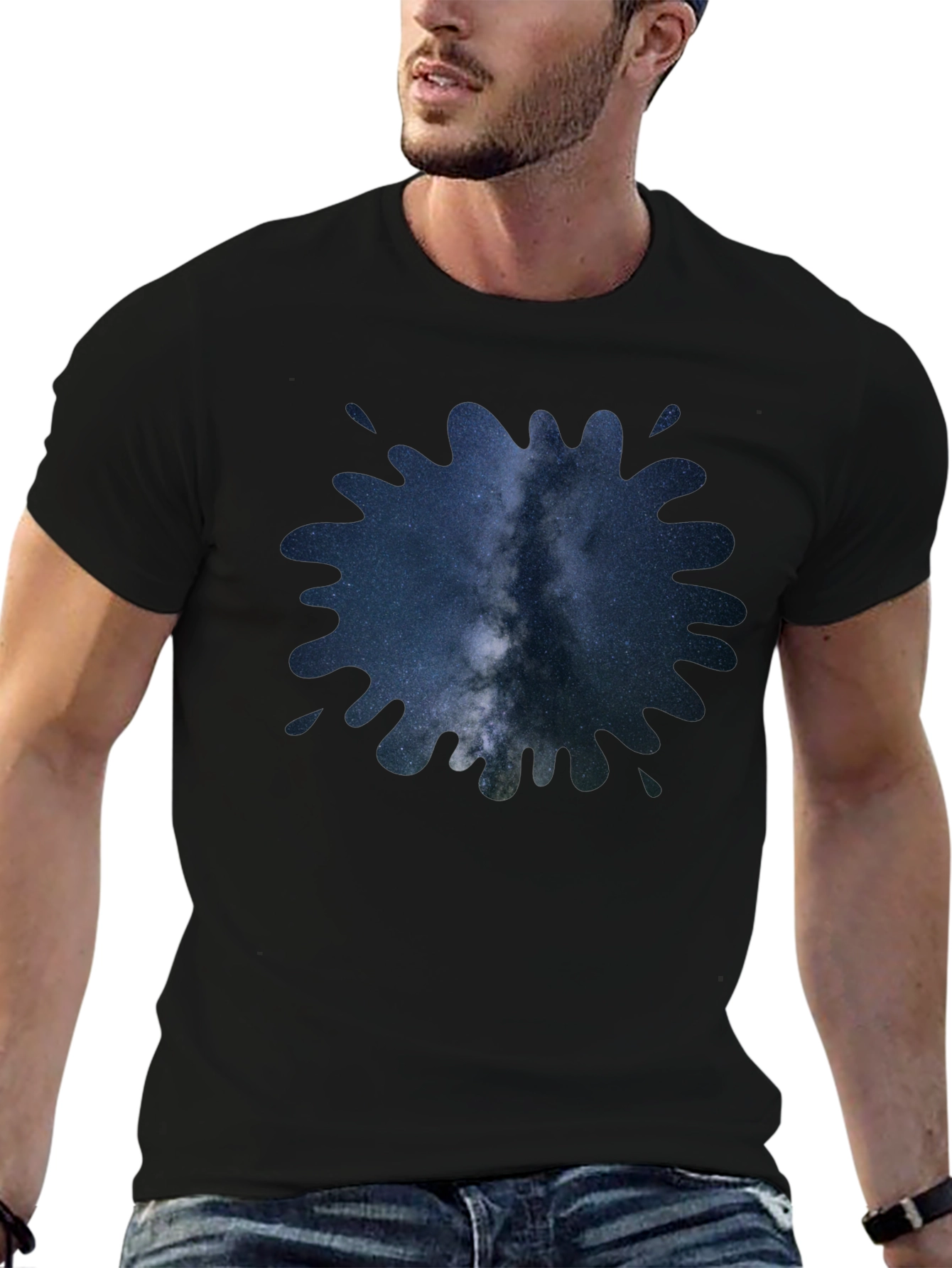 Black Galaxy Splash T-Shirt - Unique Space Design view 6