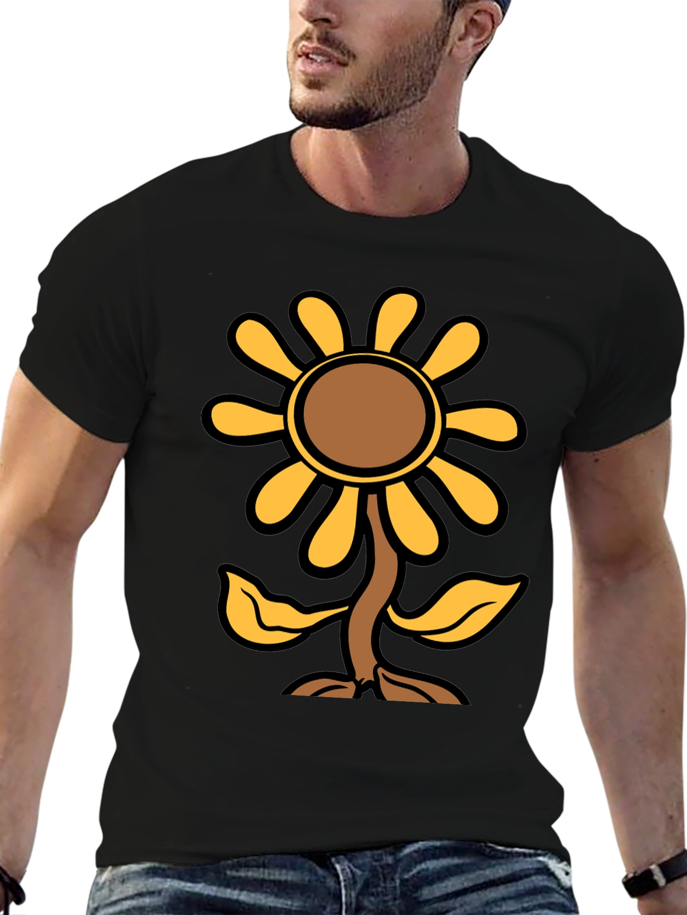 Black Sunflower Graphic Print Black T-Shirt view 6